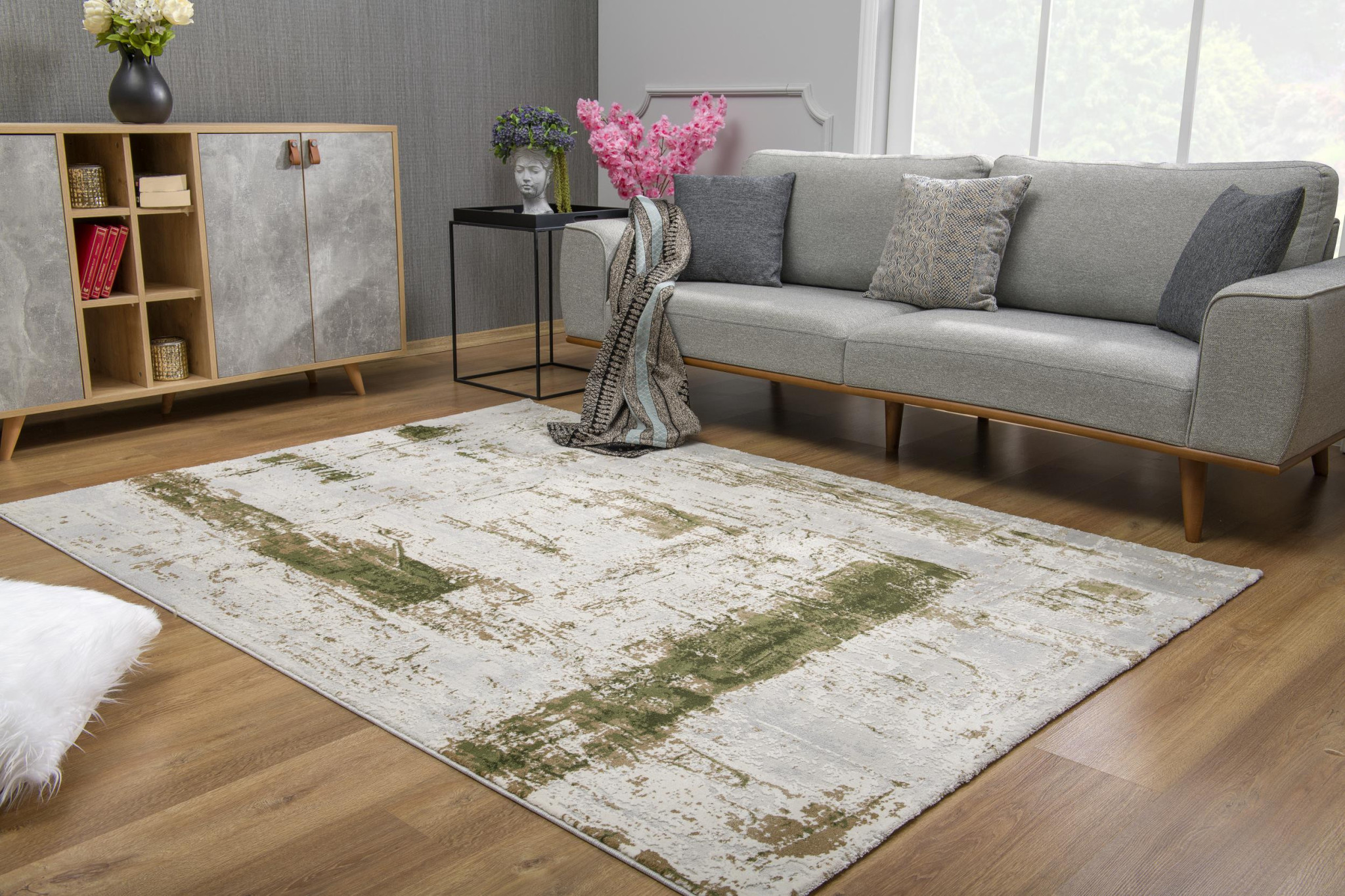 6" X 9" Green Abstract Dhurrie Area Rug