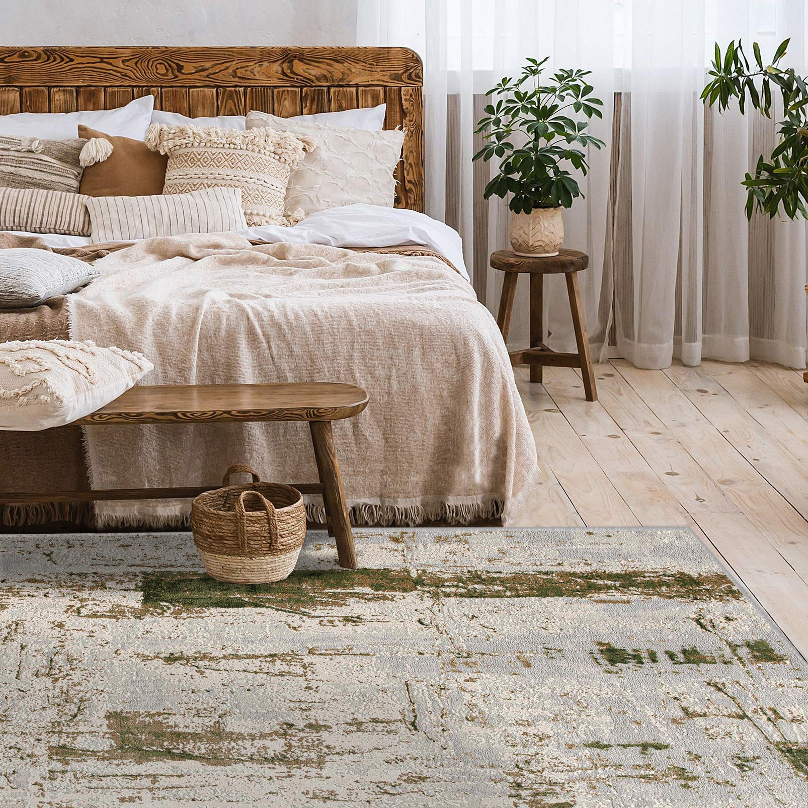 6" X 9" Green Abstract Dhurrie Area Rug