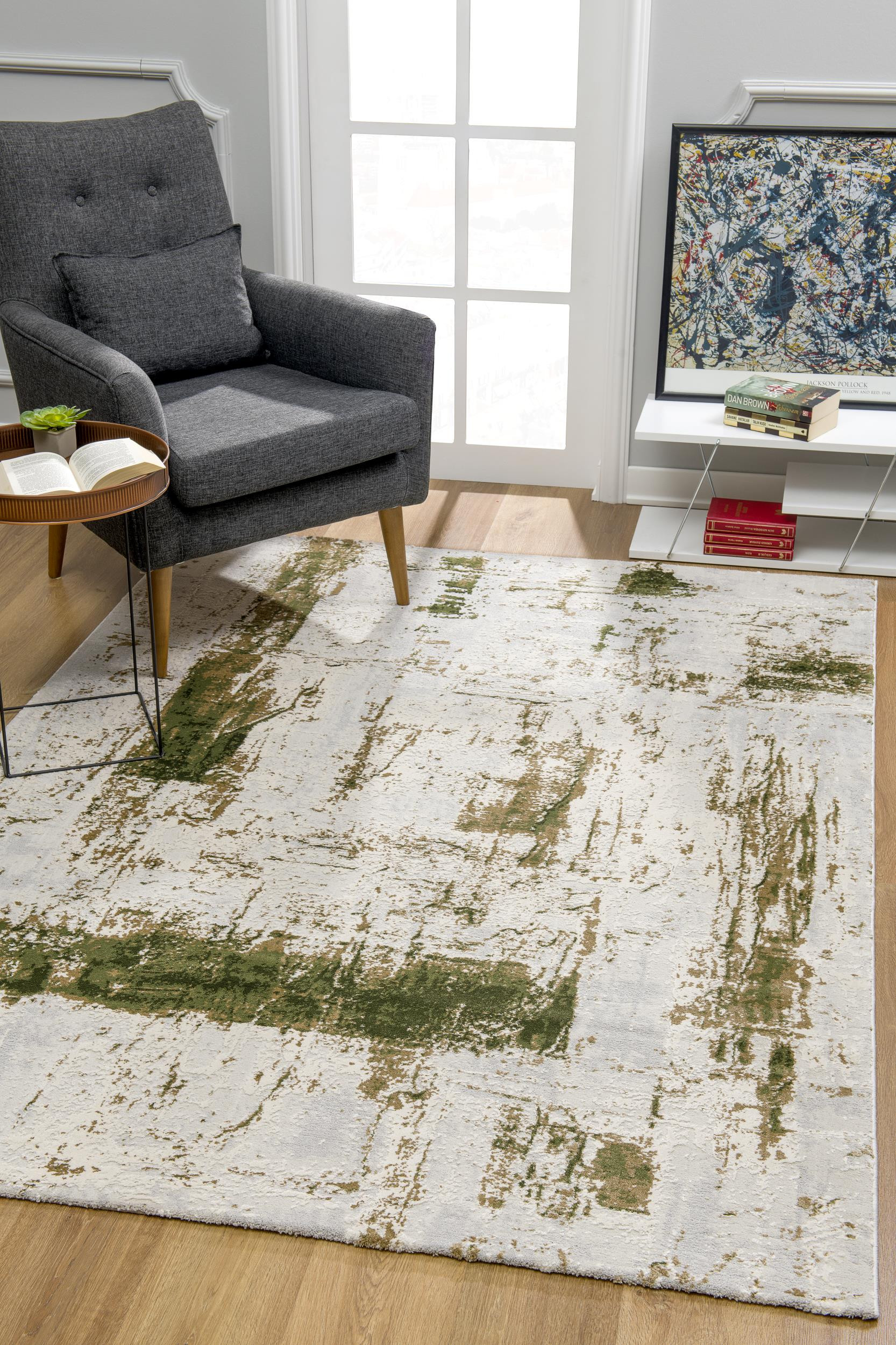 6" X 9" Green Abstract Dhurrie Area Rug