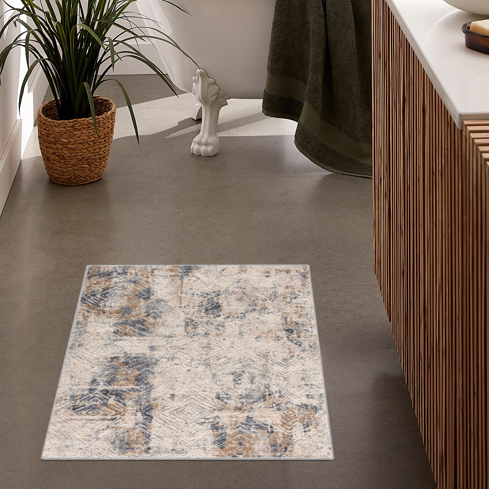 3" X 5" Beige Abstract Printed Area Rug