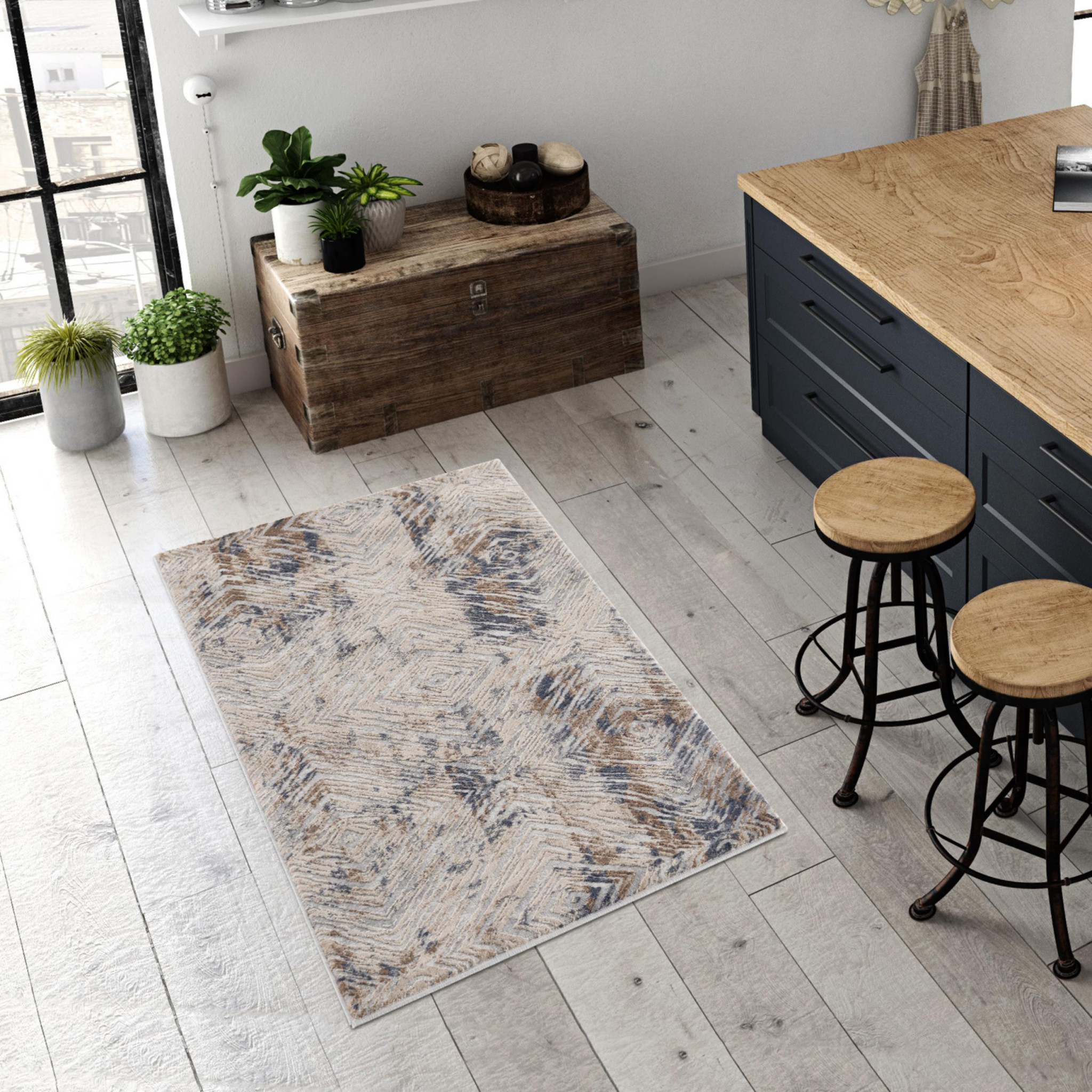 3" X 5" Beige Abstract Printed Area Rug