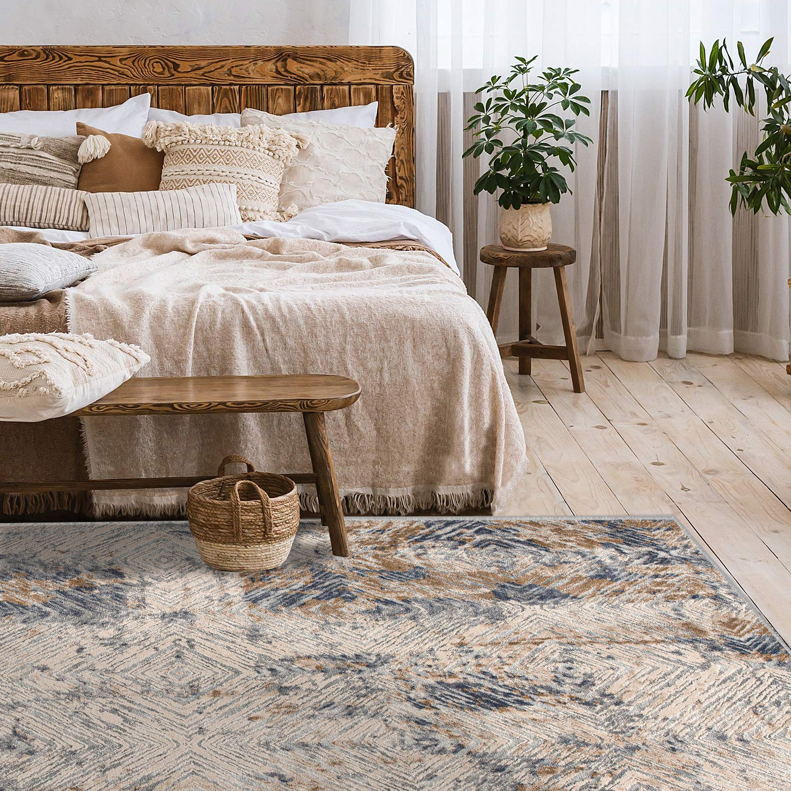 5" X 8" Ivory And Beige Abstract Diamonds Area Rug