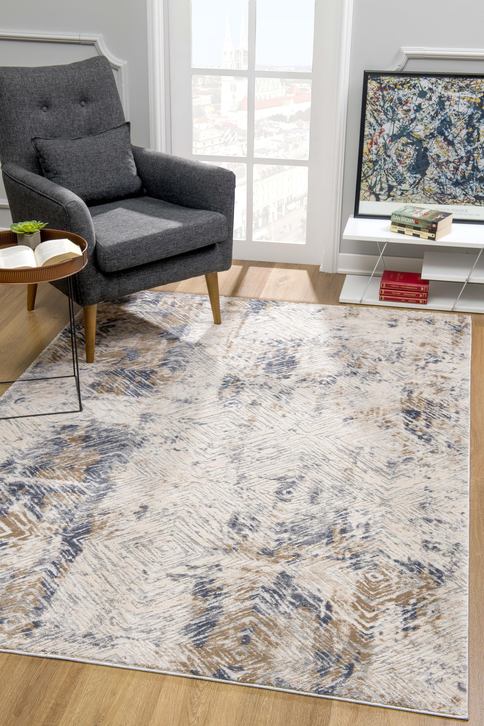 8" X 10" Beige Abstract Printed Area Rug