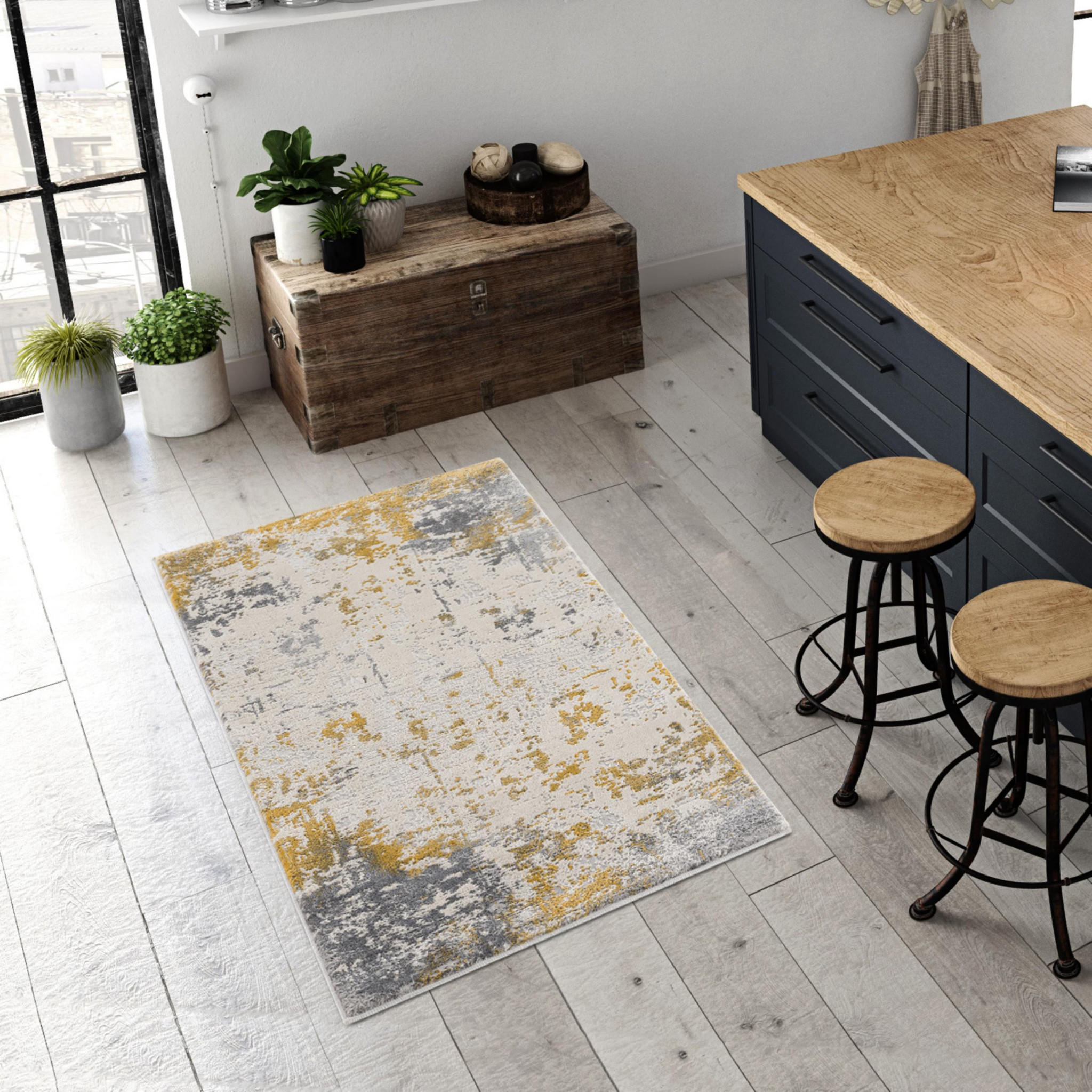 3" X 5" Gold Abstract Dhurrie Area Rug