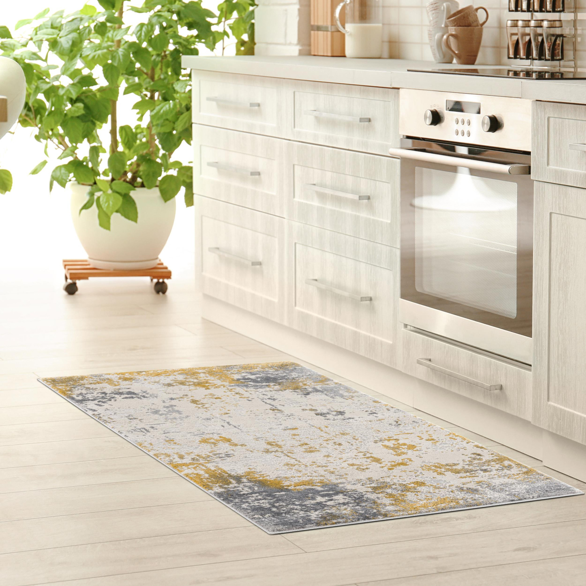 3" X 5" Gold Abstract Dhurrie Area Rug