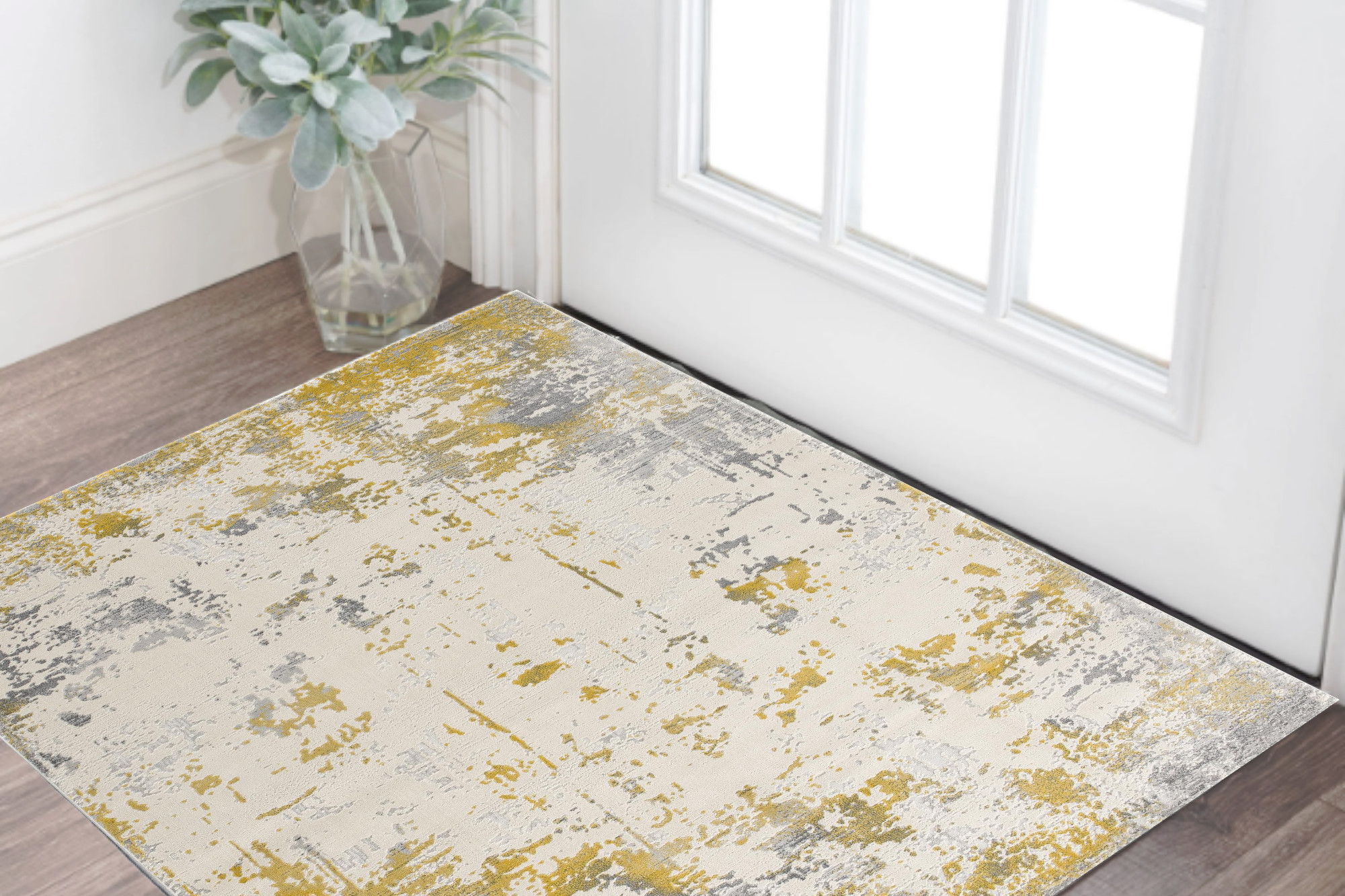 3" X 5" Gold Abstract Dhurrie Area Rug