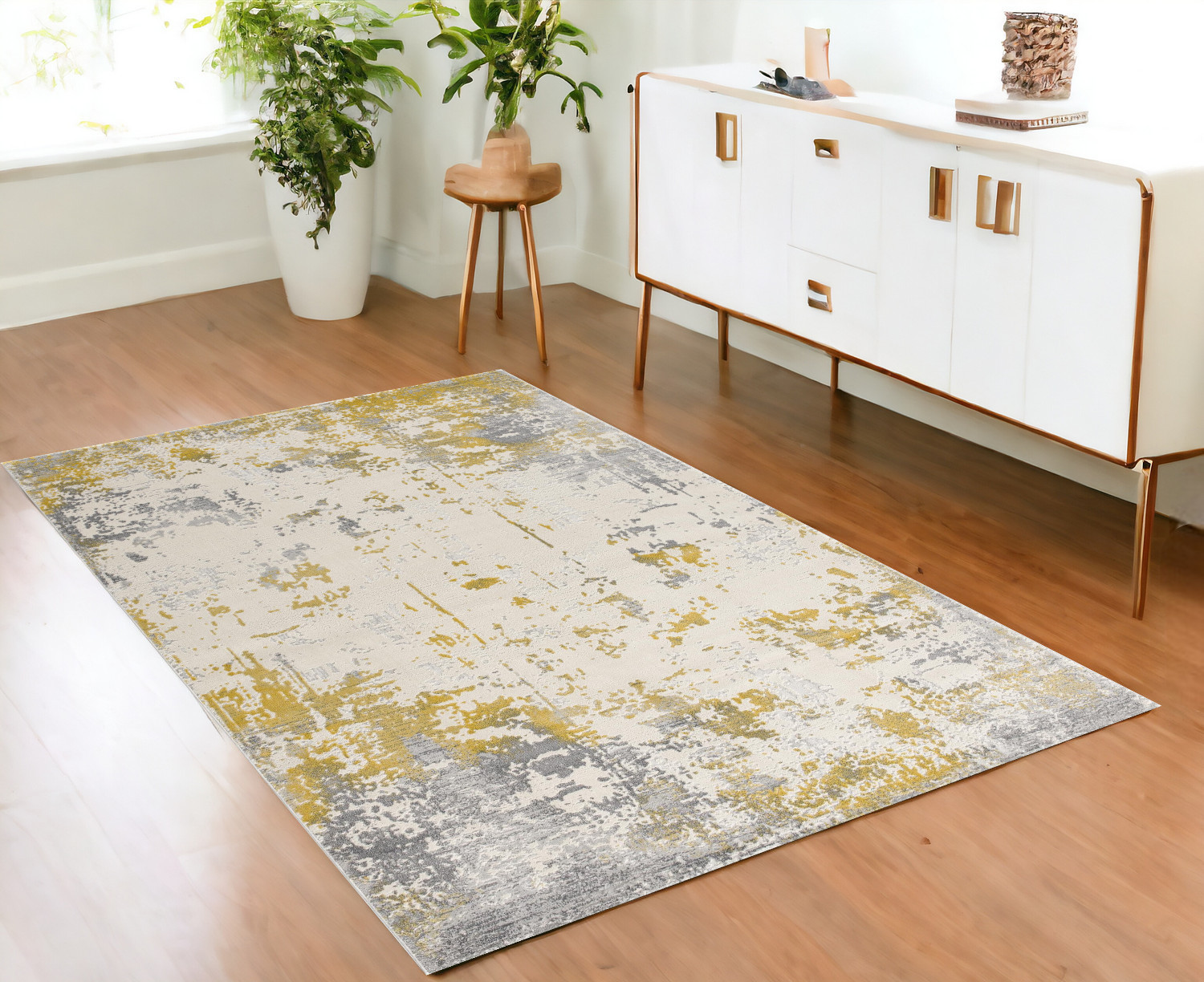 4' X 6' Gold Abstract Dhurrie Area Rug-390508-1