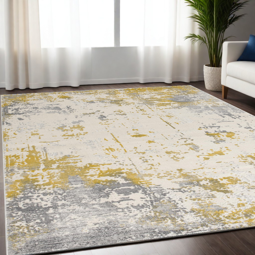 5' X 7' Gold Abstract Dhurrie Area Rug-390509-1