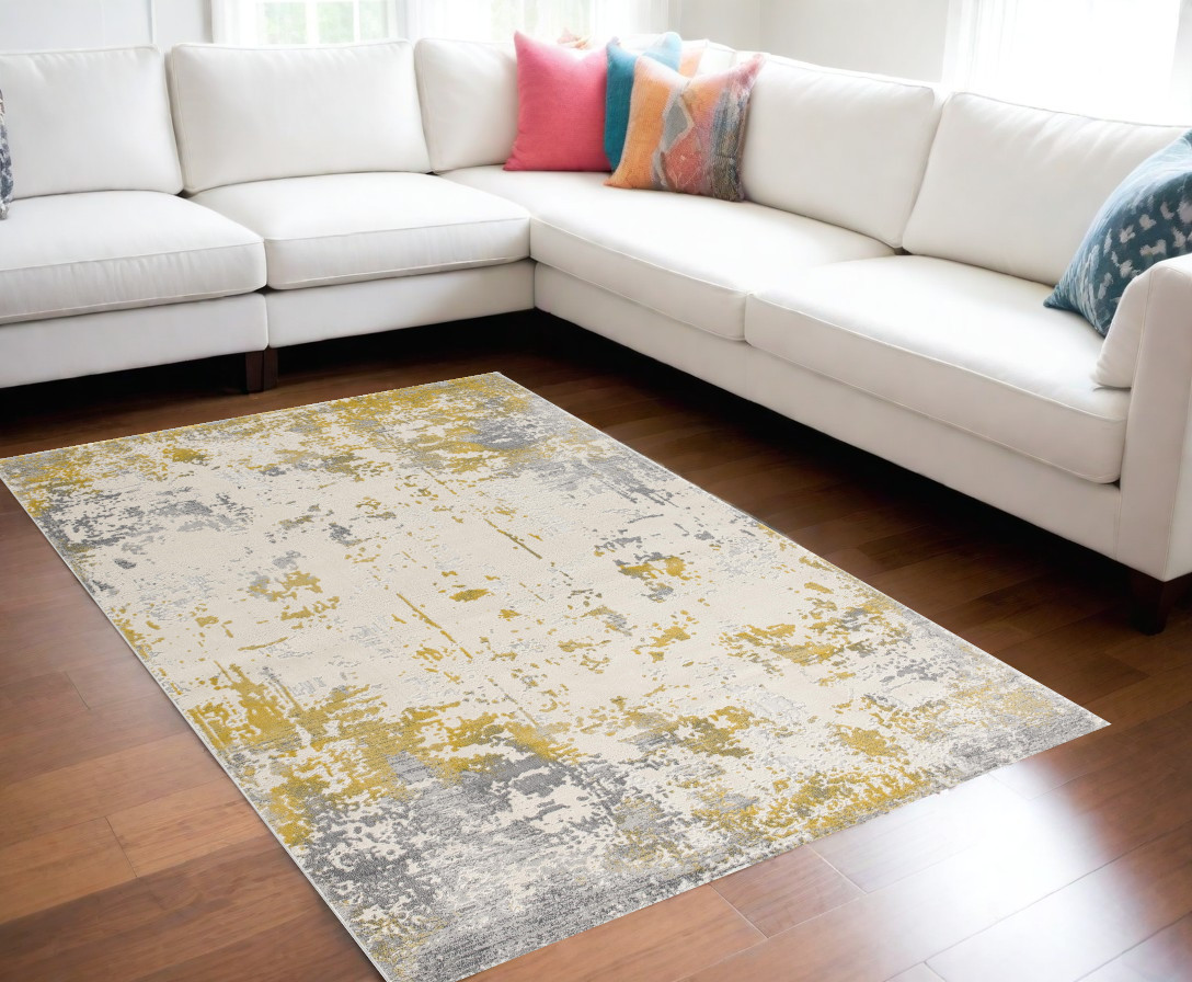6' X 9' Gold Abstract Dhurrie Area Rug-390510-1