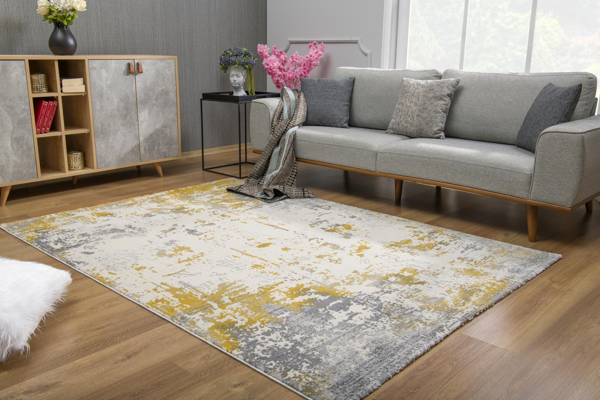 8" X 10" Gold Abstract Dhurrie Area Rug