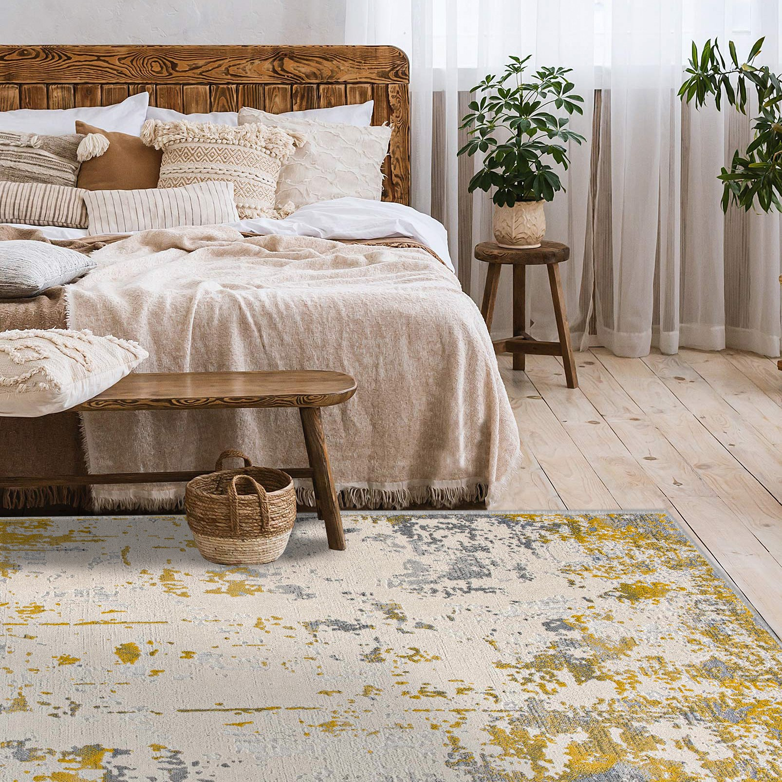 8" X 10" Gold Abstract Dhurrie Area Rug