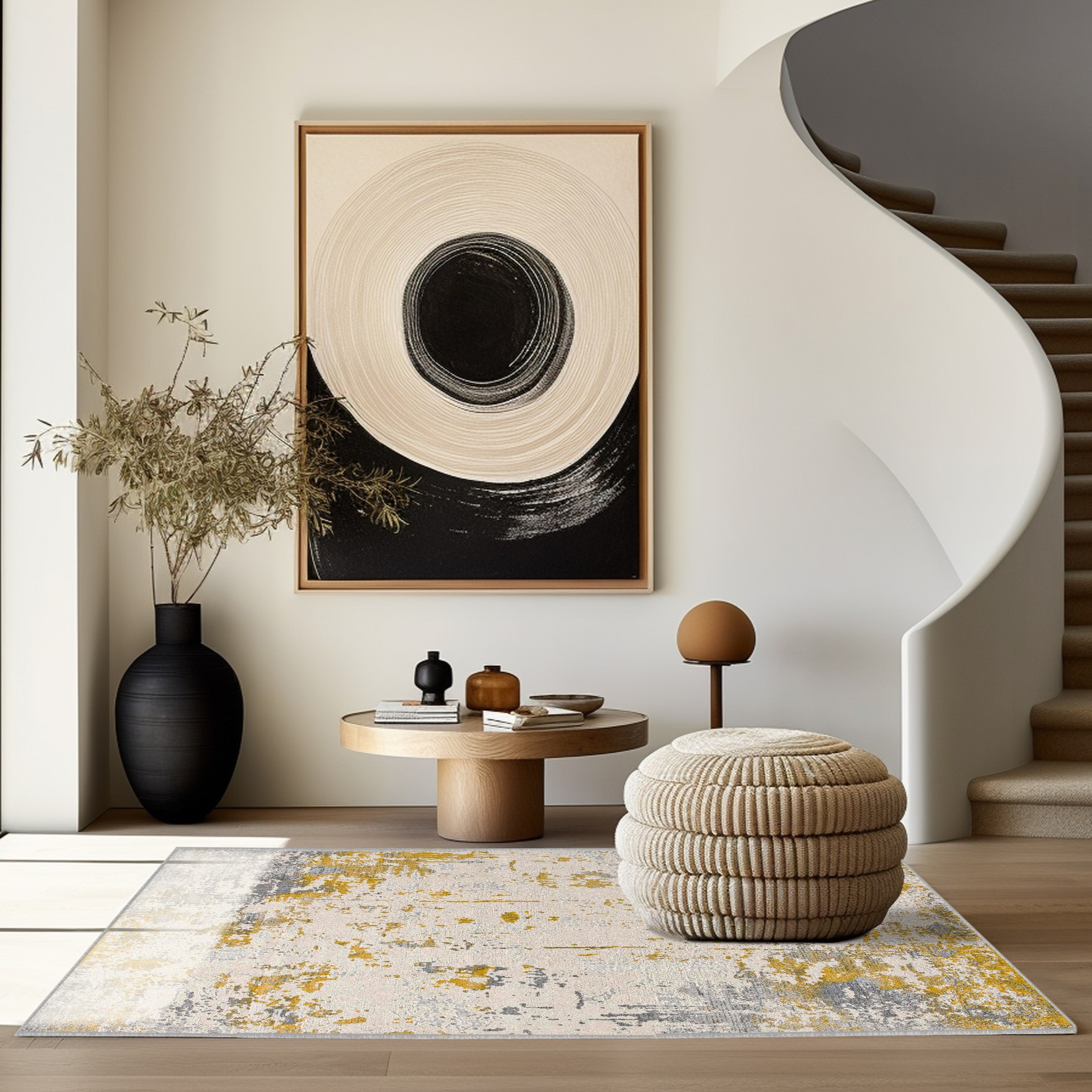 8" X 10" Gold Abstract Dhurrie Area Rug