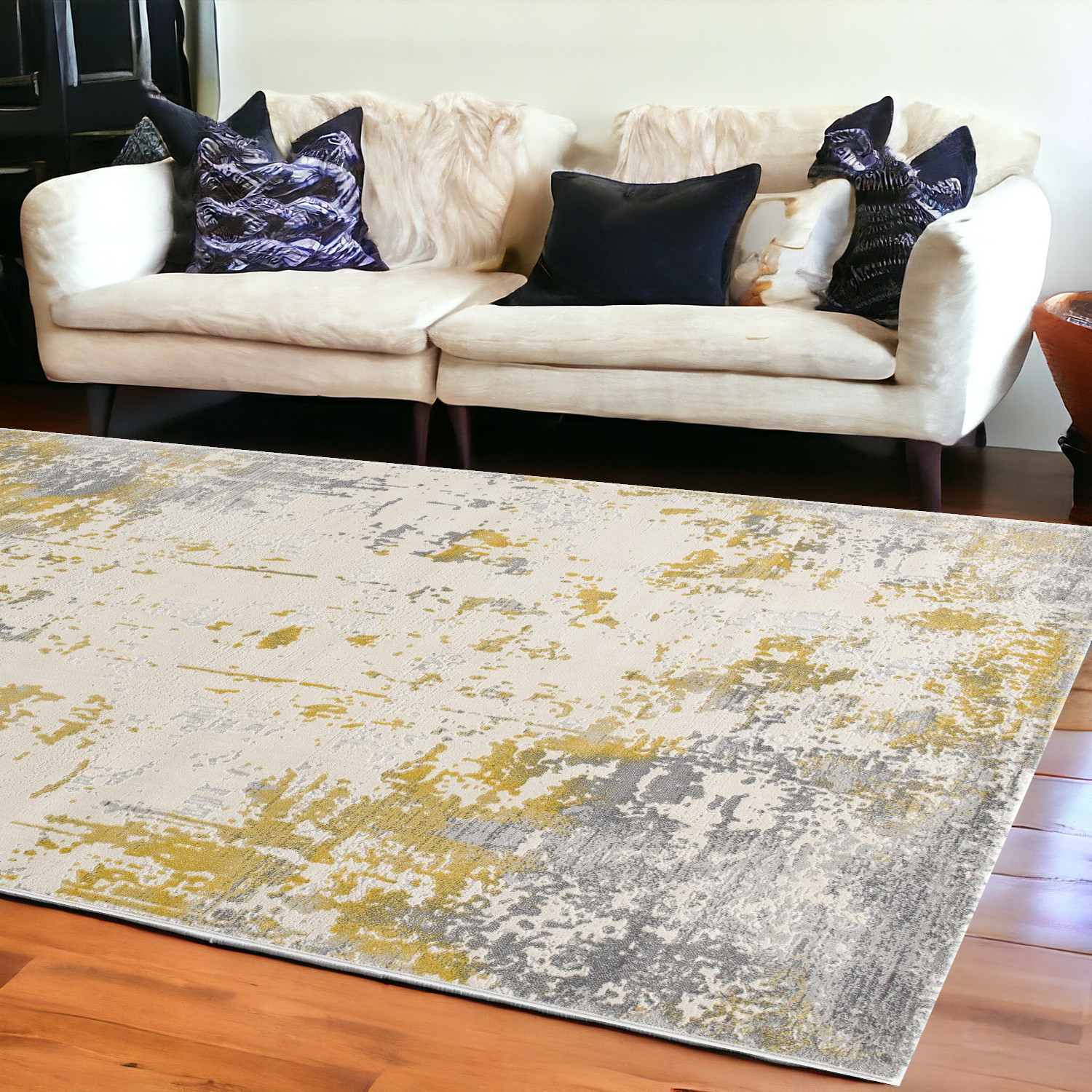 8' X 10' Gold Abstract Dhurrie Area Rug-390511-1