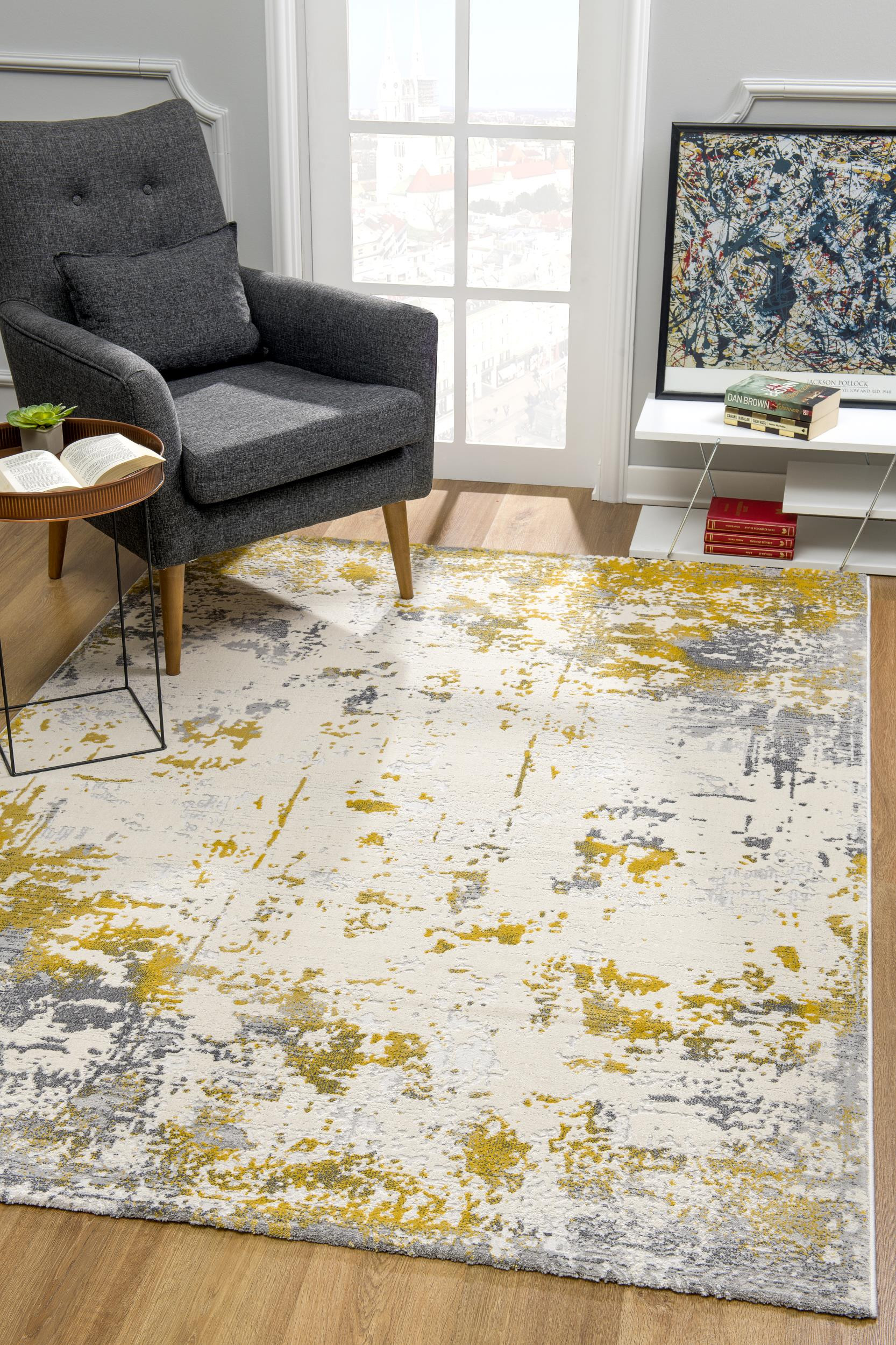 8" X 10" Gold Abstract Dhurrie Area Rug