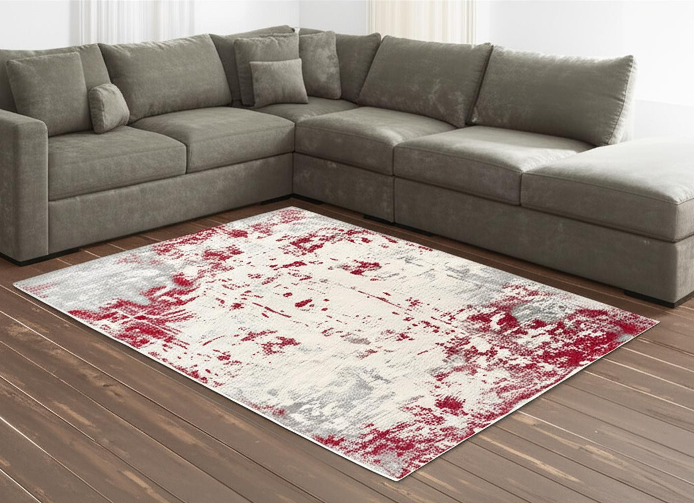 8' X 10' Red Abstract Dhurrie Area Rug-390526-1