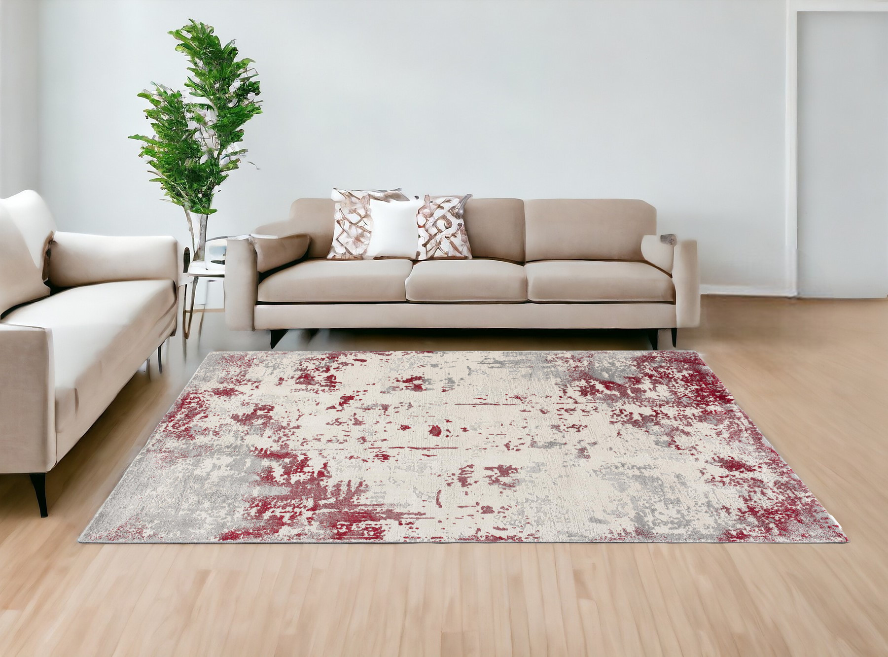 8' X 10' Red Abstract Dhurrie Area Rug-390526-1