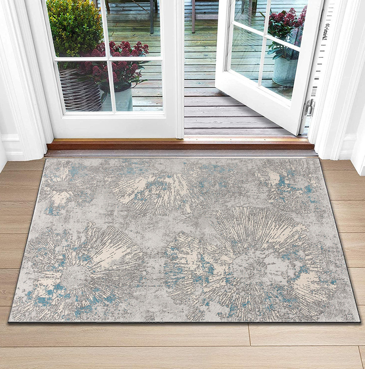 3" X 5" Blue Abstract Dhurrie Area Rug