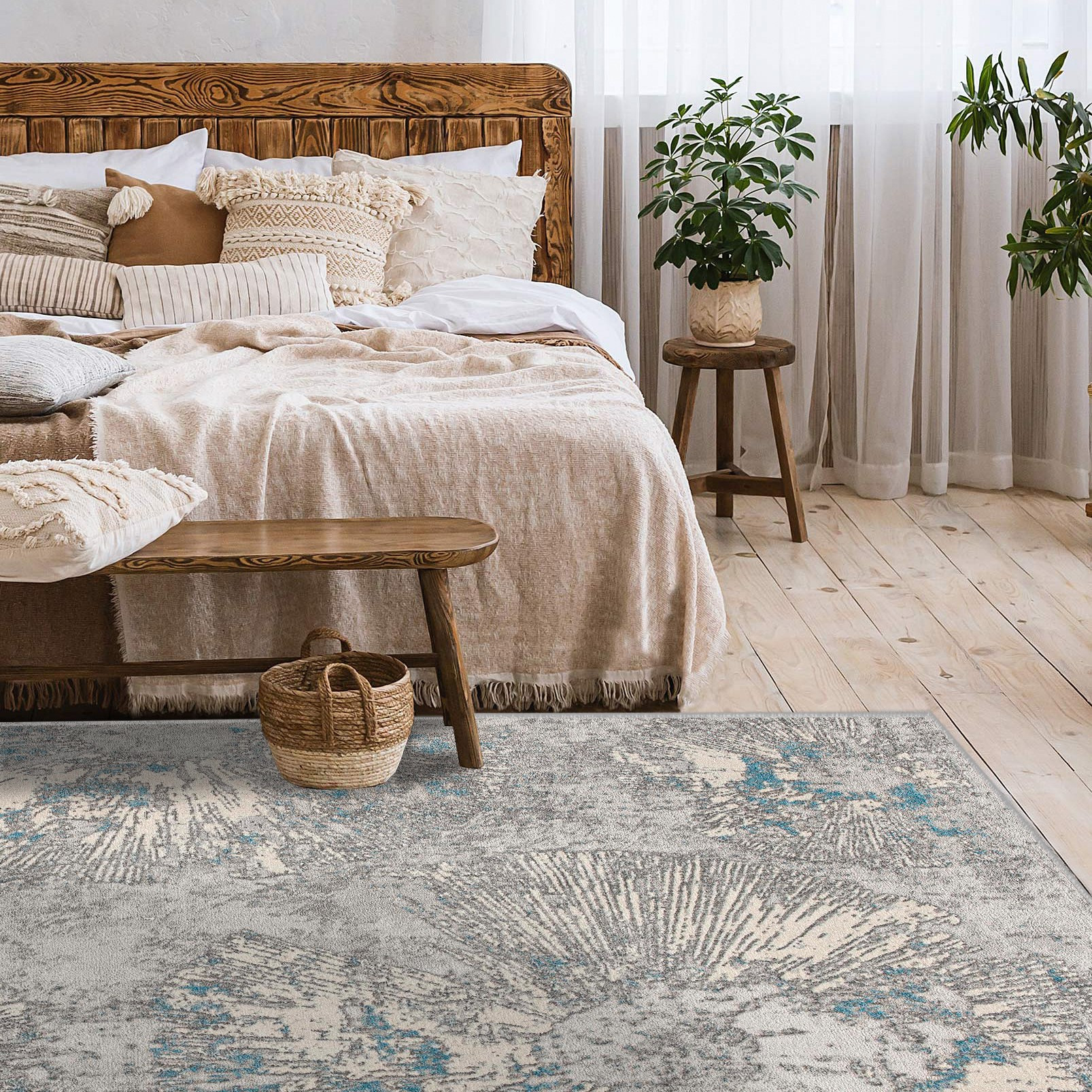 4" X 6" Blue Abstract Dhurrie Area Rug