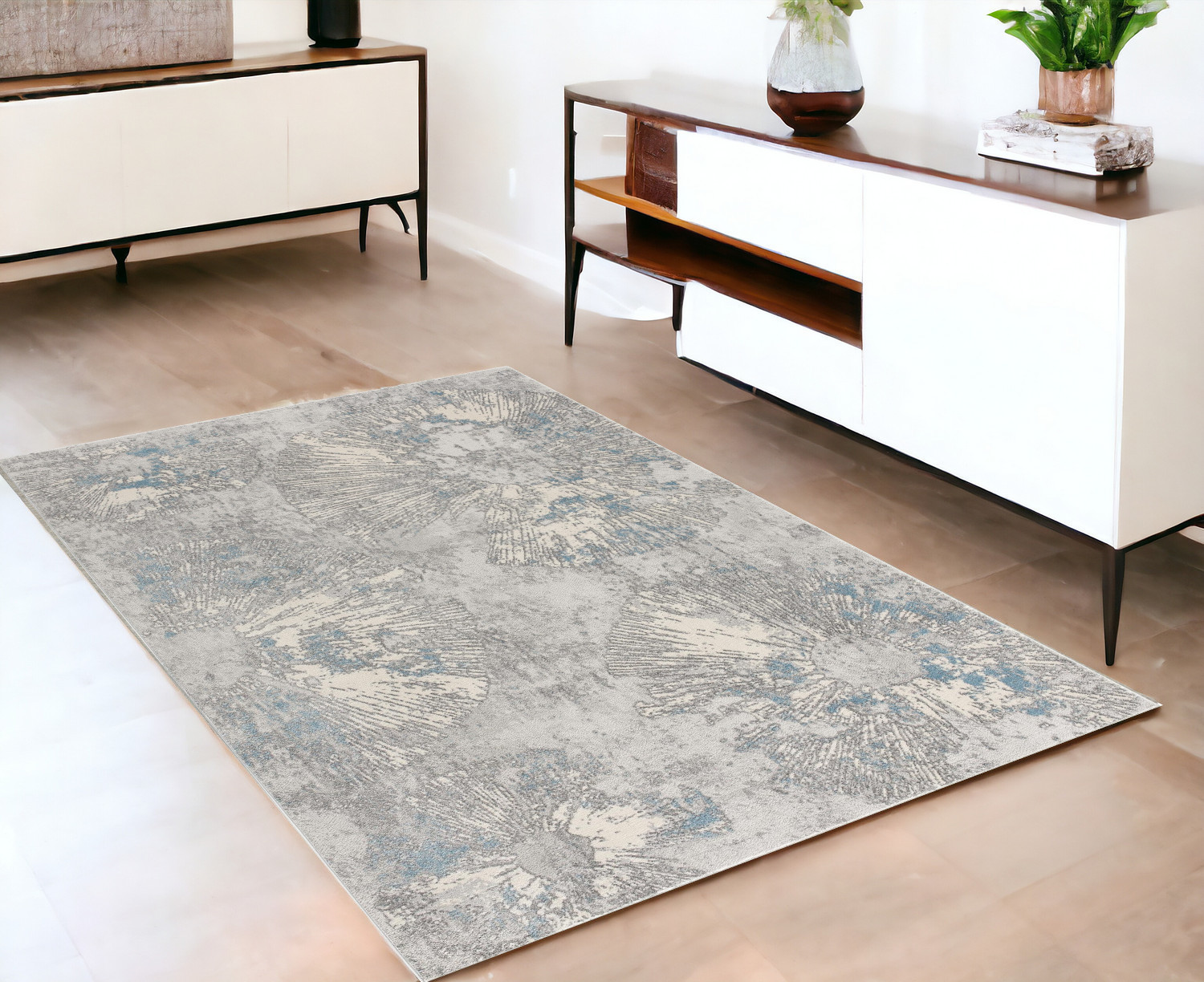 4' X 6' Blue Abstract Dhurrie Area Rug-390529-1