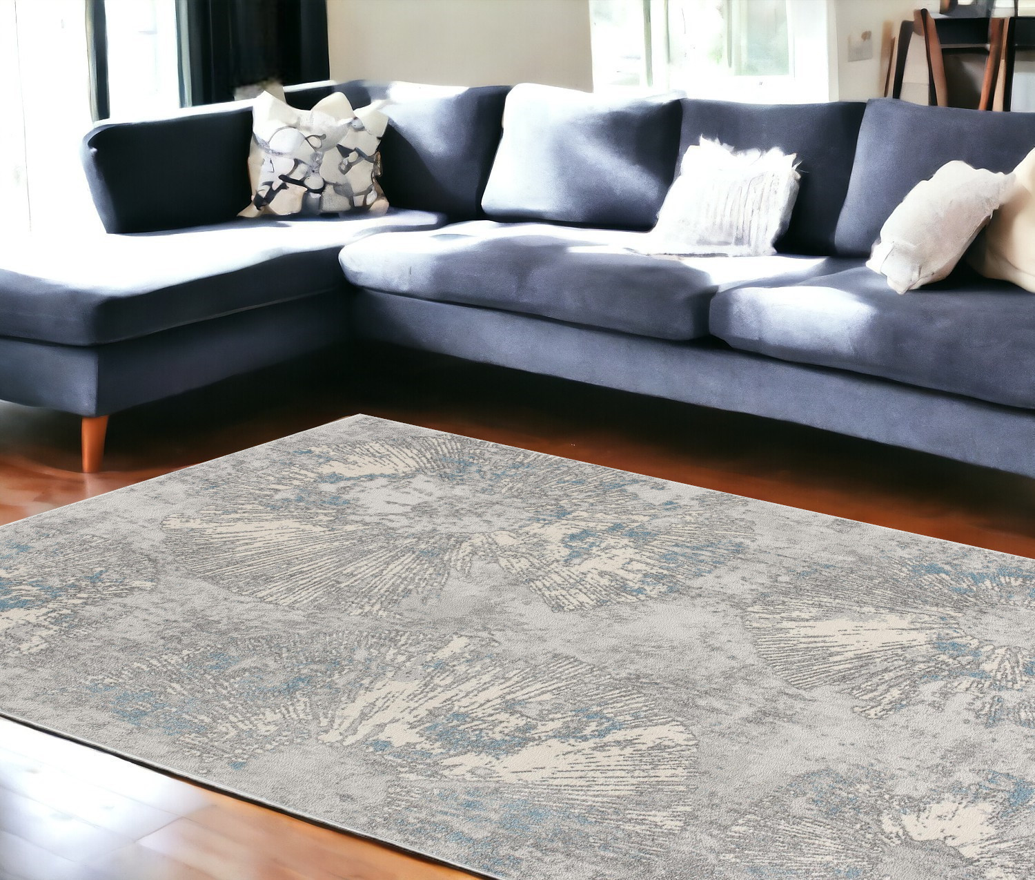 8' X 10' Blue Abstract Dhurrie Area Rug-390532-1