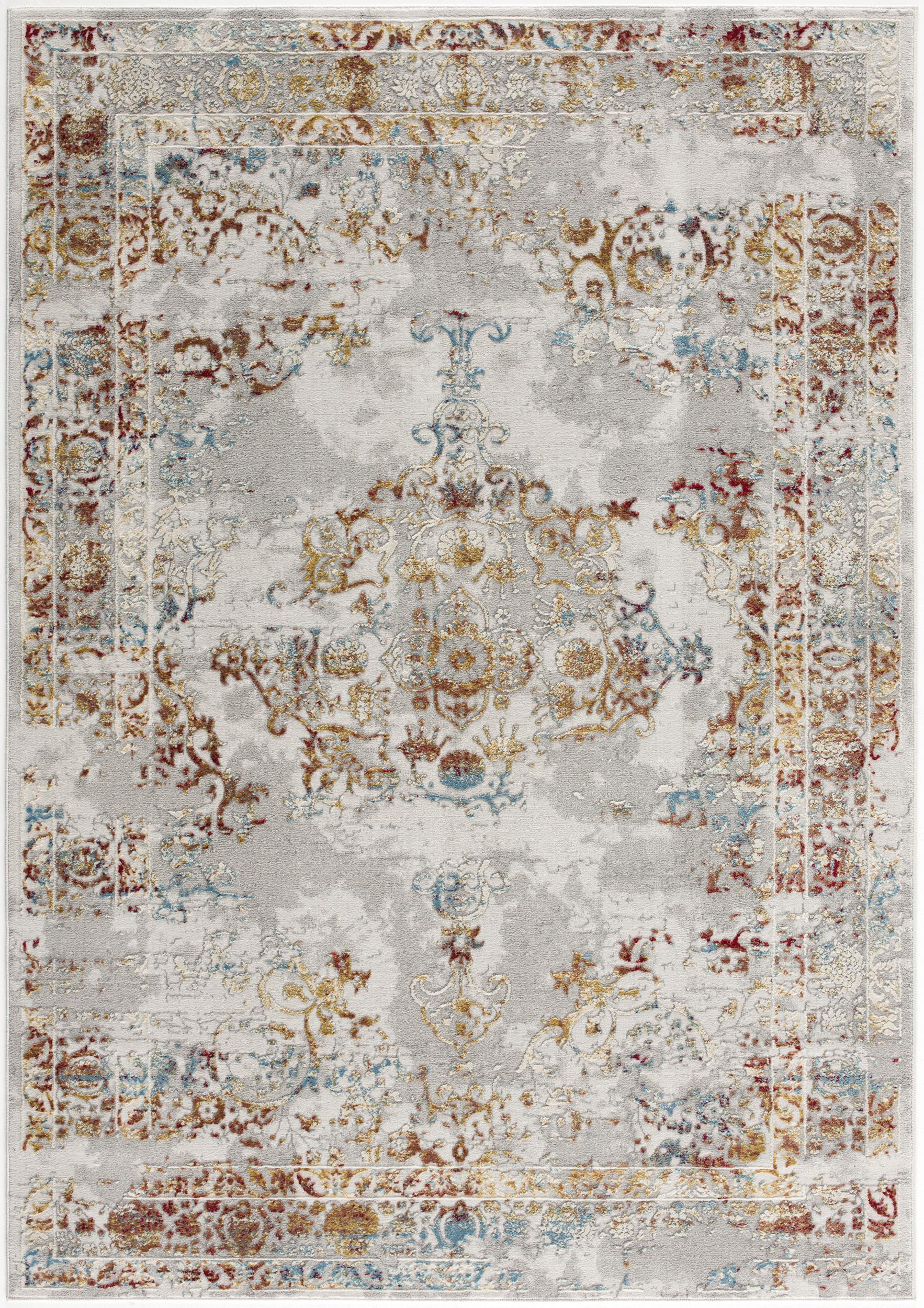 3’ X 5’ Gray And Beige Distressed Ornate Area Rug-390559-1