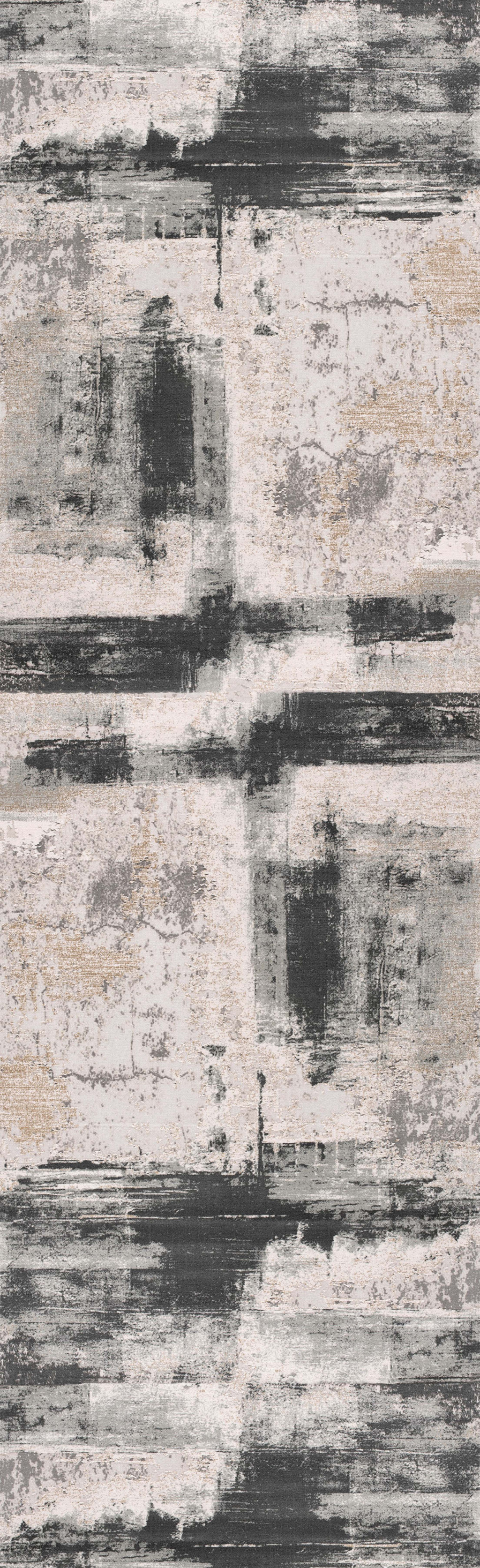 10" Gray And Ivory Abstract Dhurrie Runner Rug