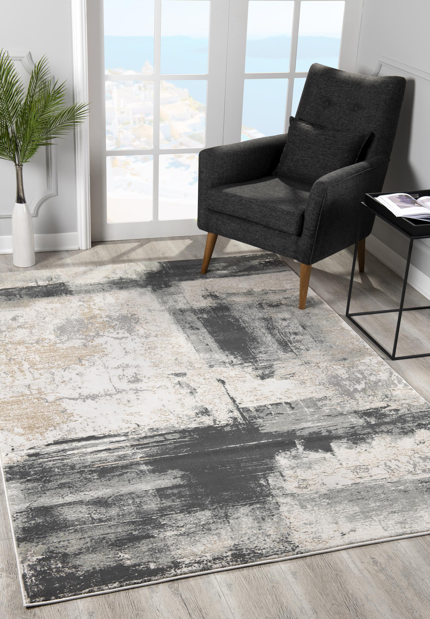 5" X 7" Gray And Ivory Abstract Dhurrie Area Rug