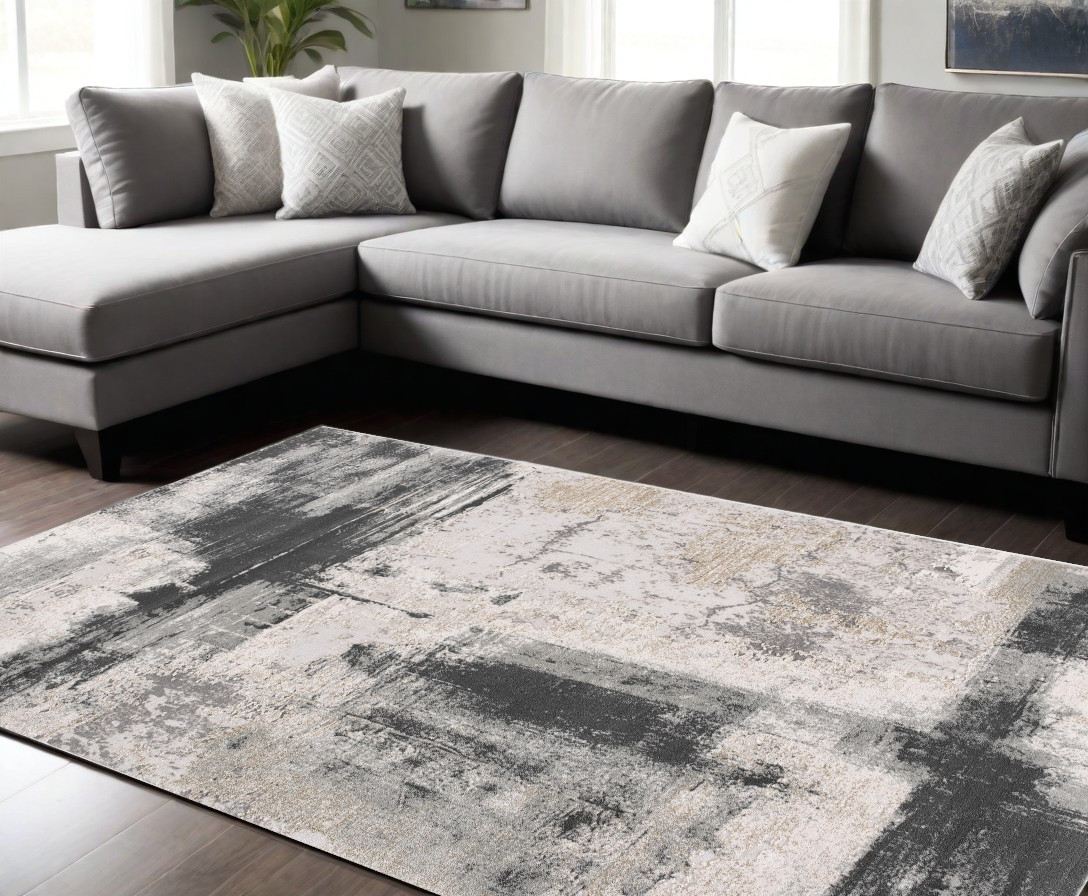 6' X 9' Gray And Ivory Abstract Dhurrie Area Rug-390615-1