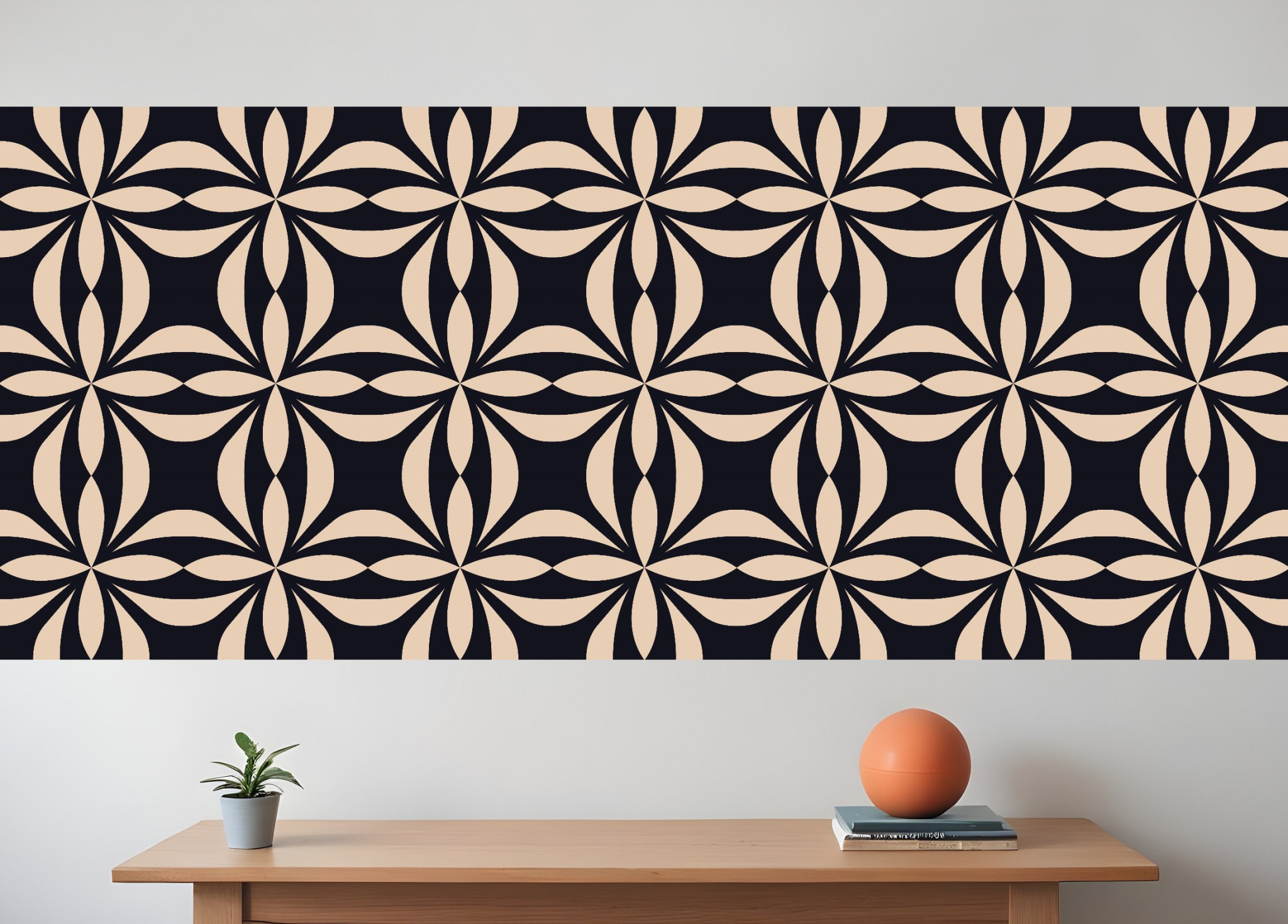 8" X 8" Intertwined Black And Cream Peel And Stick Removable Tiles-390772-1