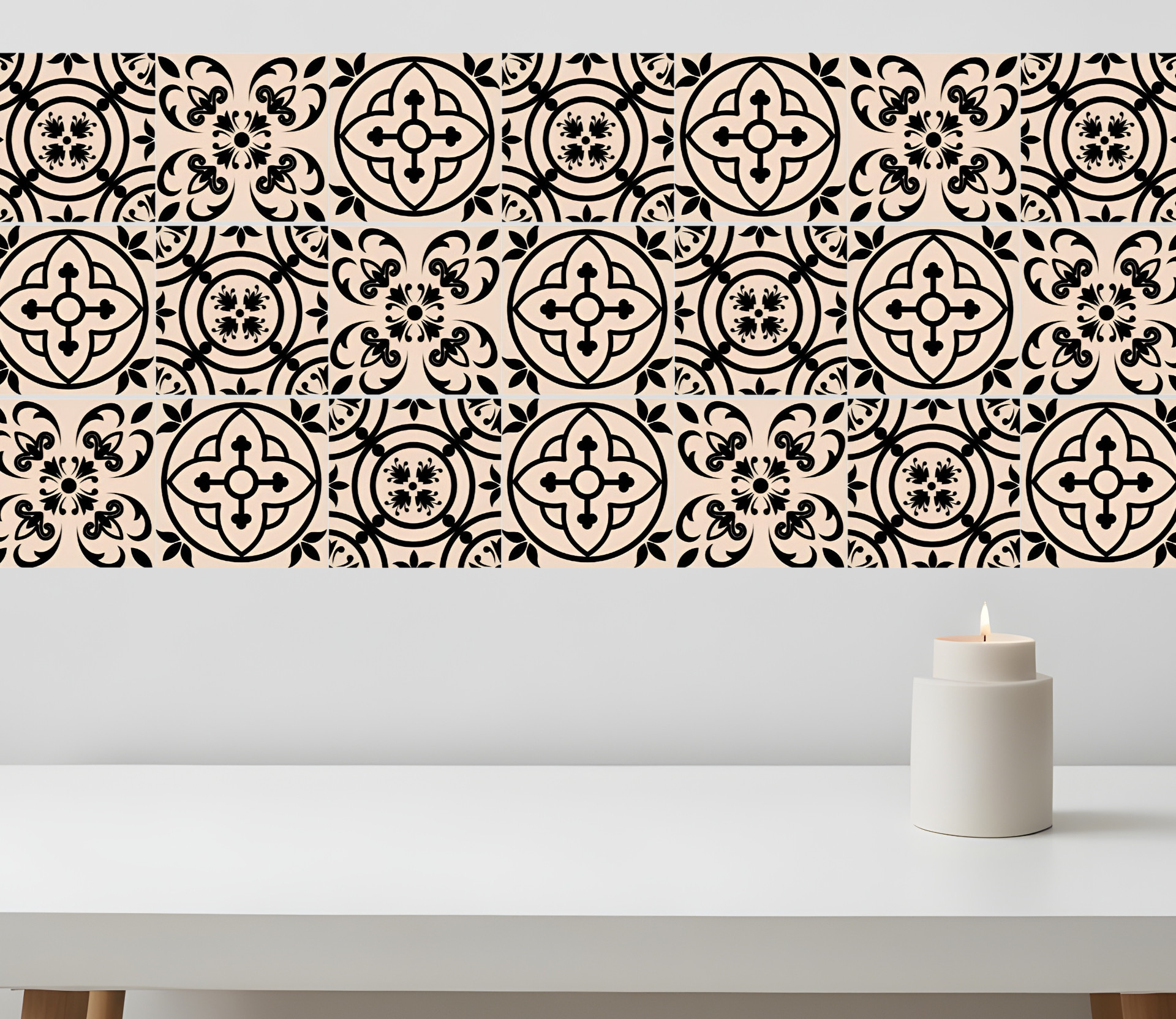 5" X 5" Cream And Black Mosaic Peel And Stick Removable Tiles-390774-1