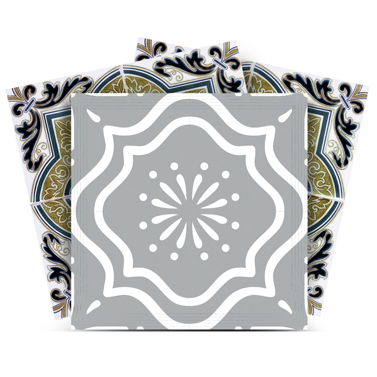 4" X 4" Vintage Sage Medallion Peel And Stick Removable Tiles-390853-1