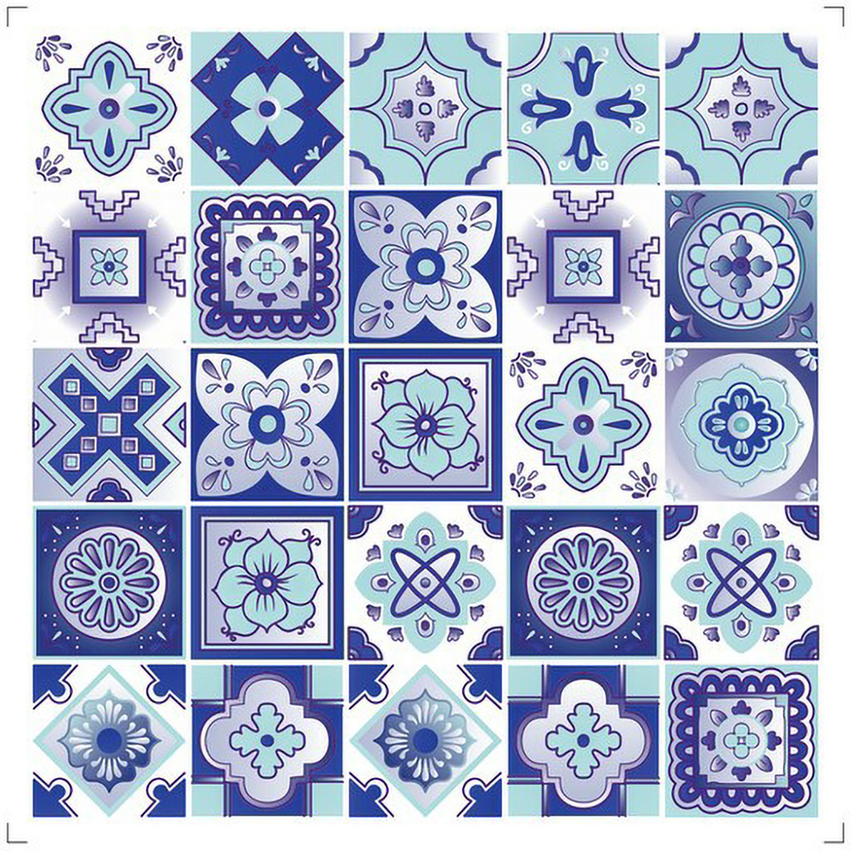 4" X 4" Vintage Turq Blue And White Peel And Stick Removable Tiles-390908-1