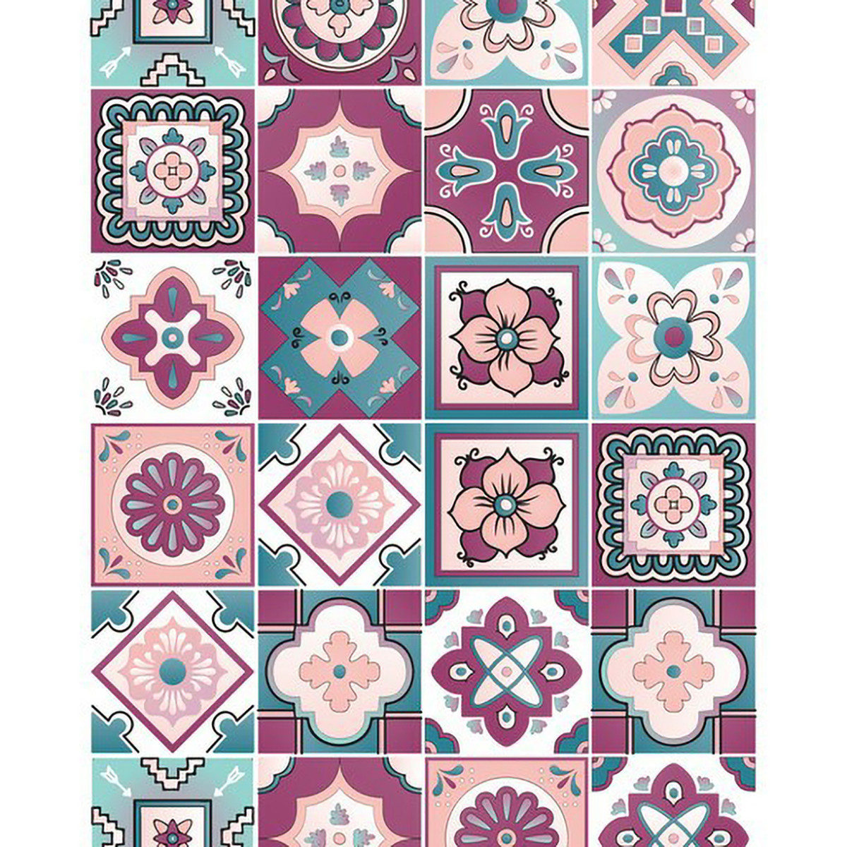 4" X 4" Vintage Turq Blush And Mauve Peel And Stick Removable Tiles-390913-1