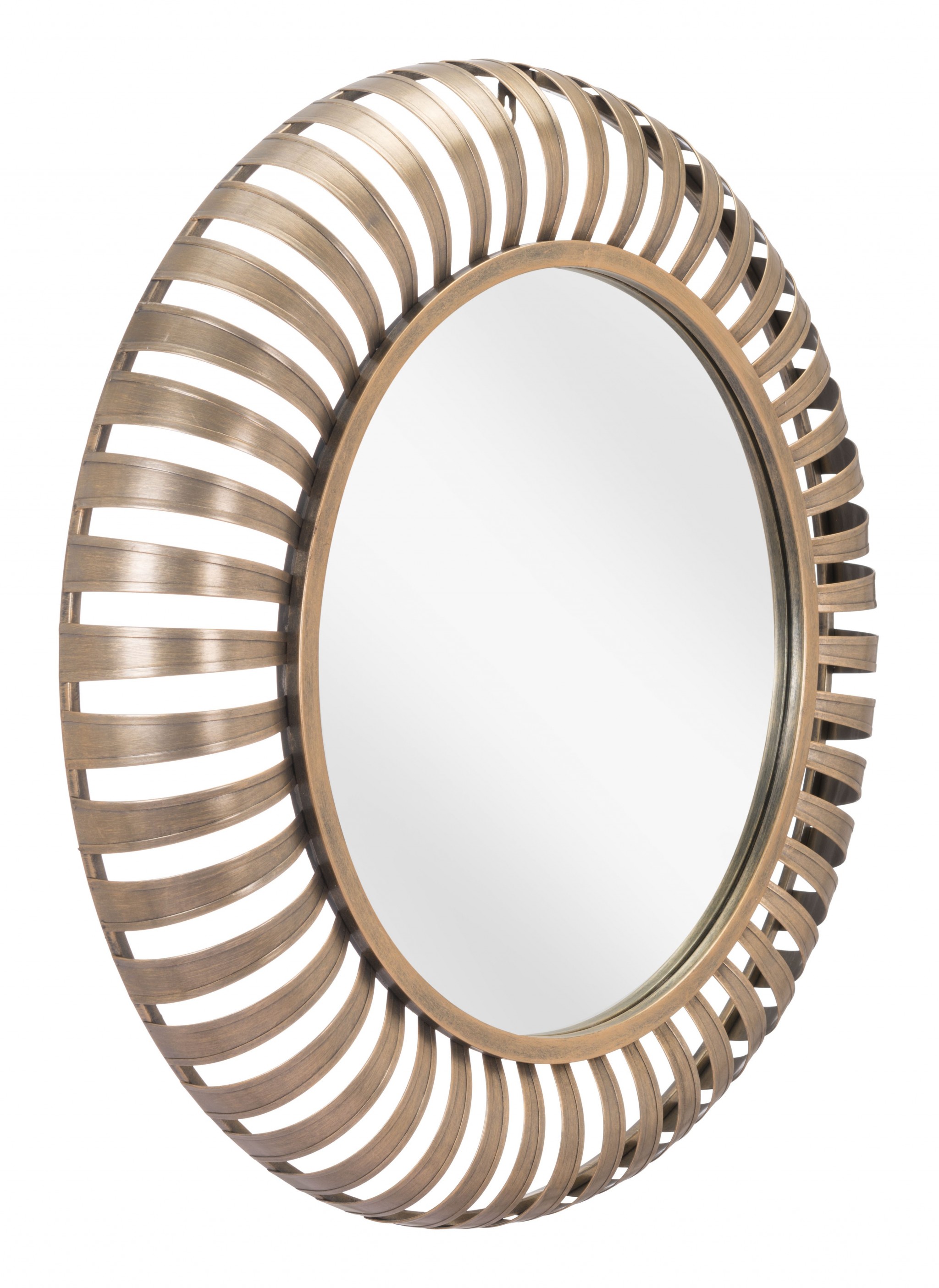 Dull Gold Striped Round Mirror