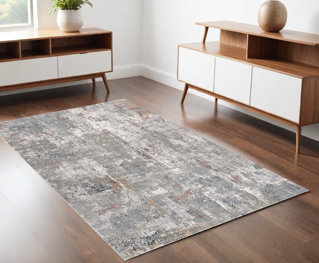 4’ X 6’ Gray And Ivory Abstract Area Rug-391761-1
