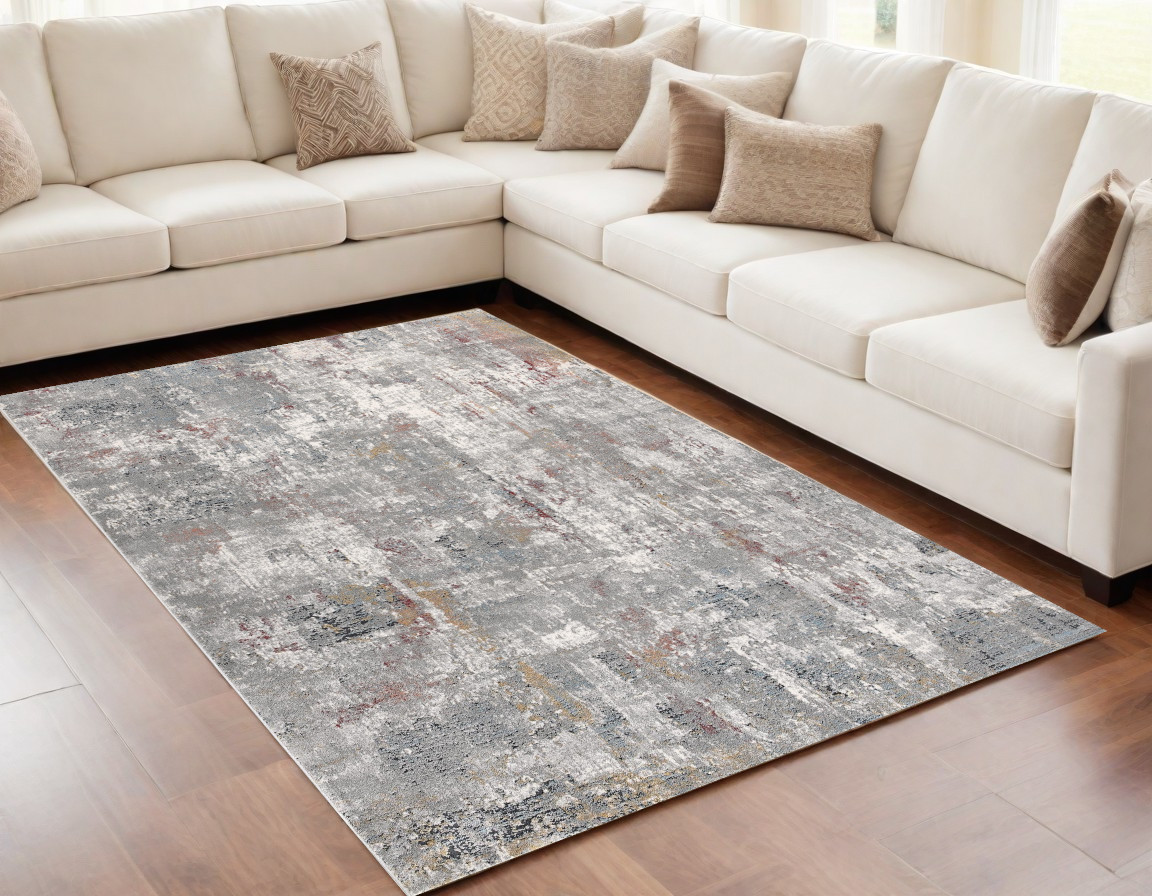 5’ X 8’ Gray And Ivory Abstract Area Rug-391762-1