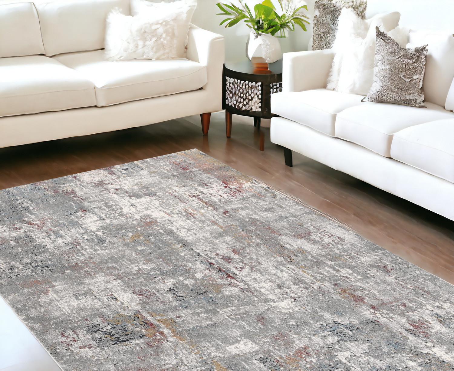 7’ X 10’ Gray And Ivory Abstract Area Rug-391763-1