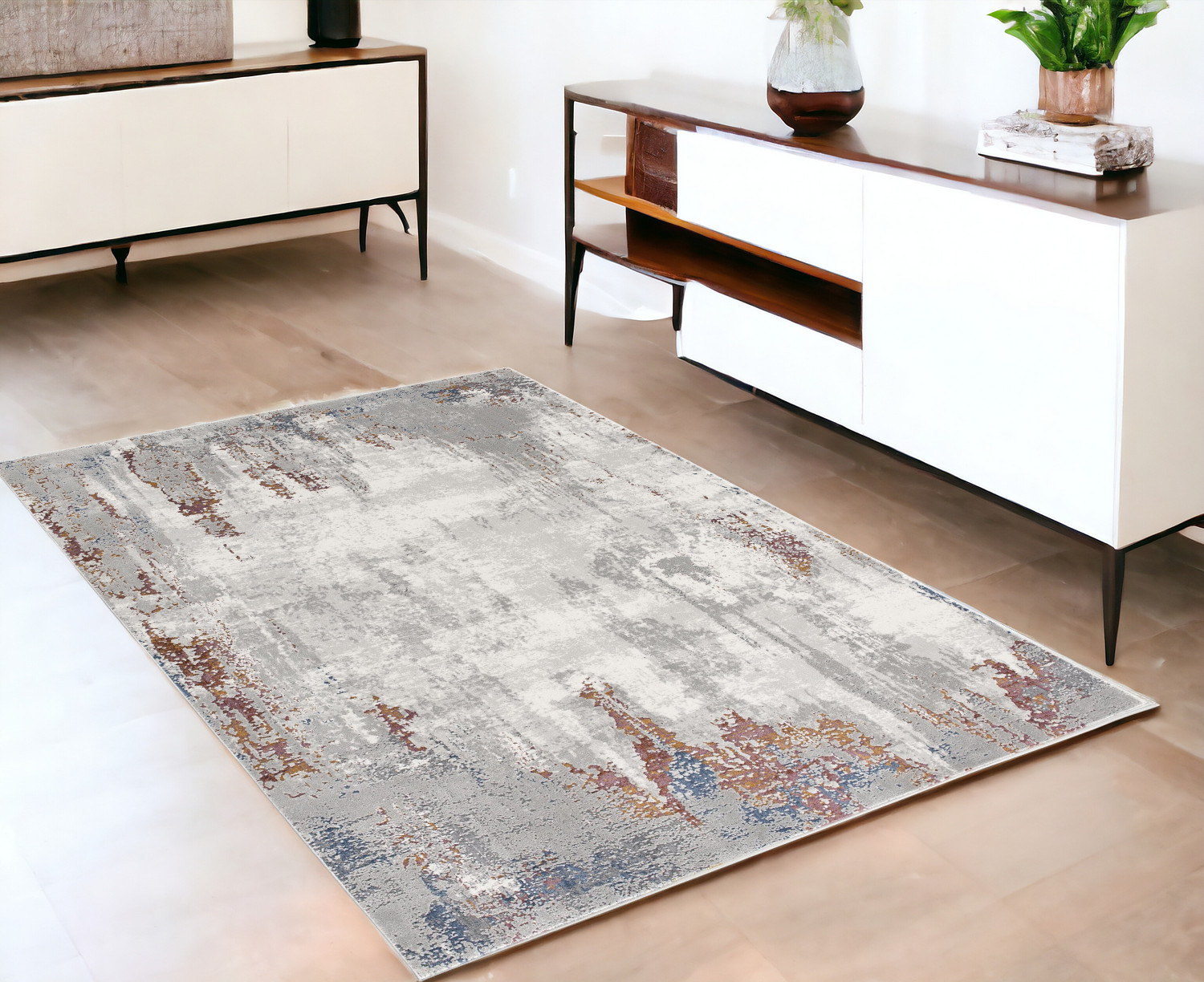 4’ X 6’ Gray And Ivory Modern Abstract Area Rug-391795-1