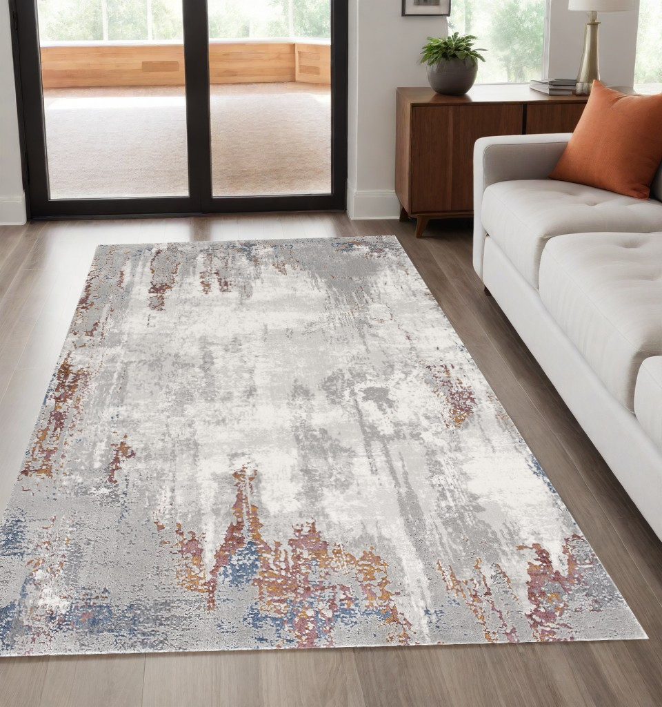 5’ X 8’ Gray And Ivory Modern Abstract Area Rug-391796-1