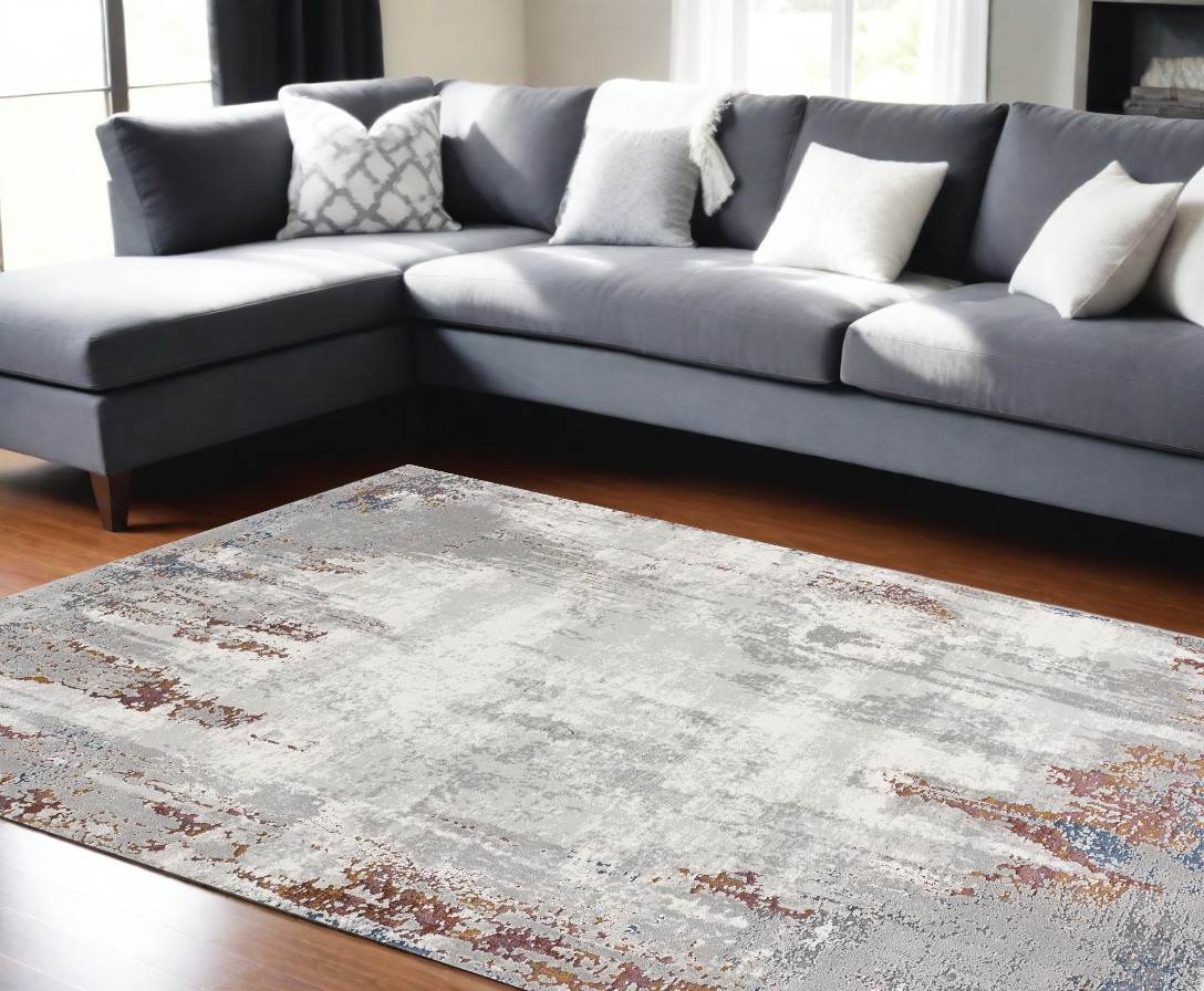 7’ X 10’ Gray And Ivory Modern Abstract Area Rug-391797-1