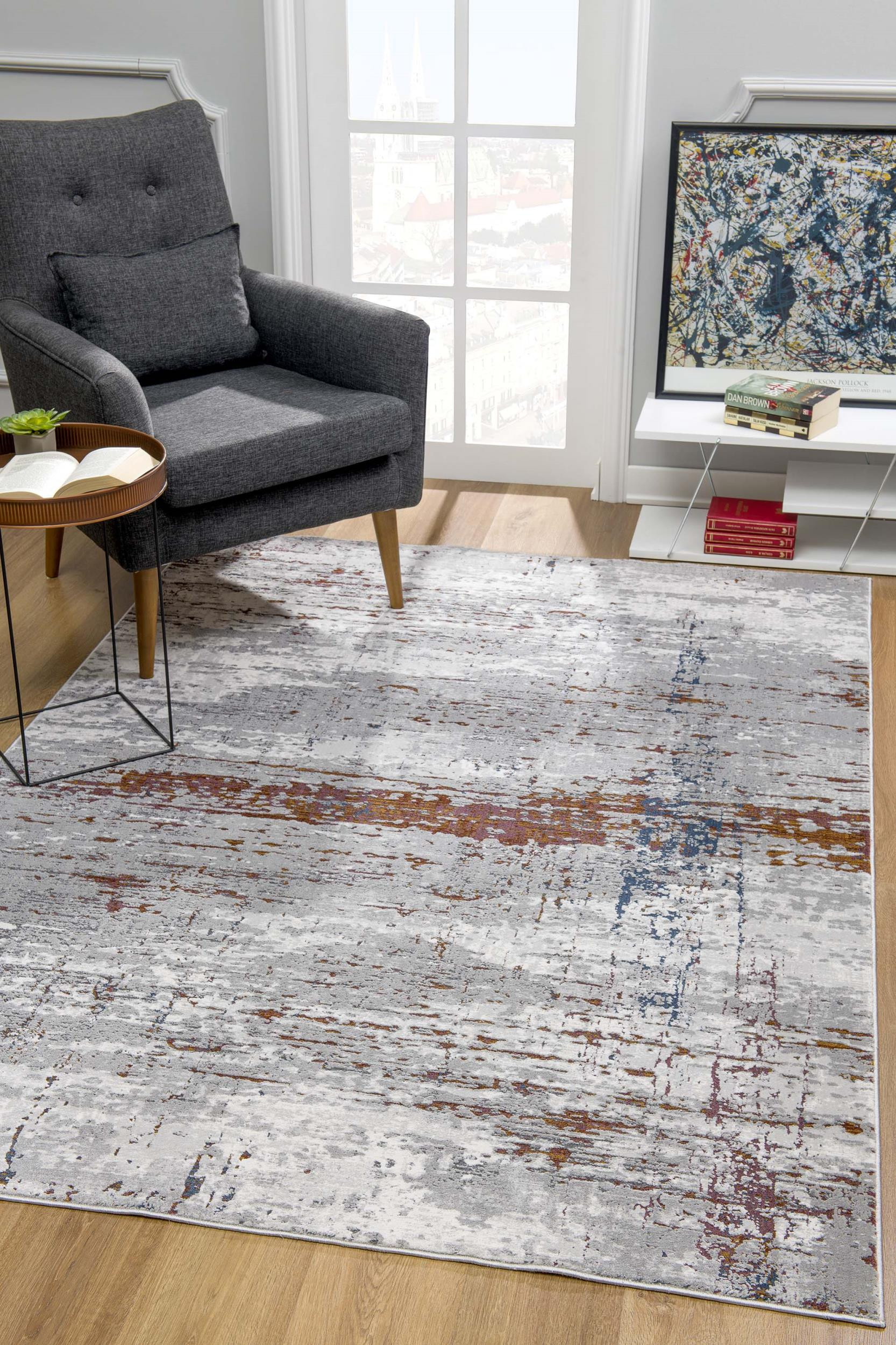 4" X 6" Gray And Brown Abstract Scraped Area Rug