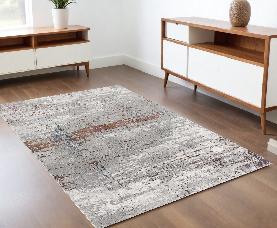 4’ X 6’ Gray And Brown Abstract Scraped Area Rug-391800-1