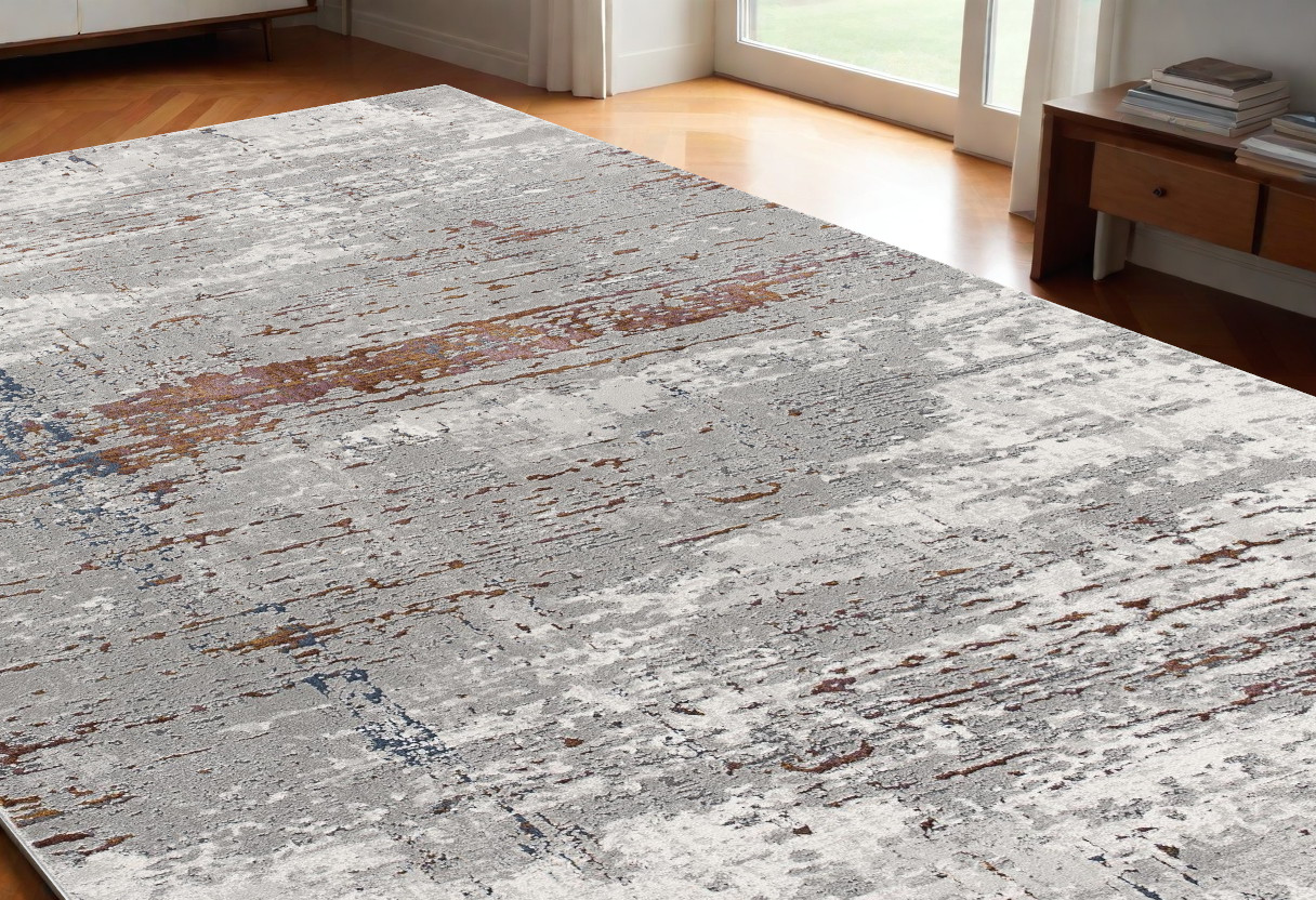 5’ X 8’ Gray And Brown Abstract Scraped Area Rug-391801-1