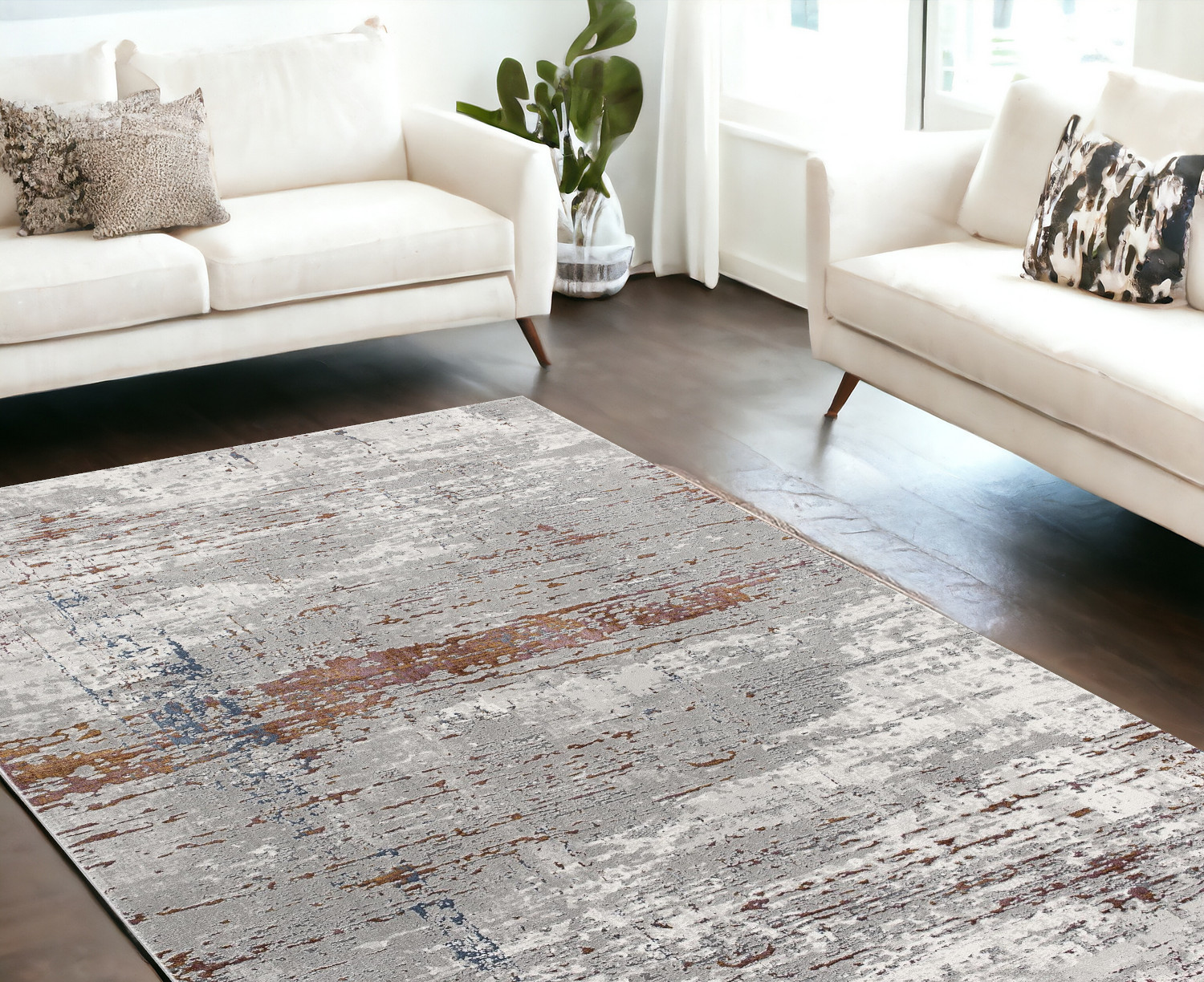 7’ X 10’ Gray And Brown Abstract Scraped Area Rug-391802-1
