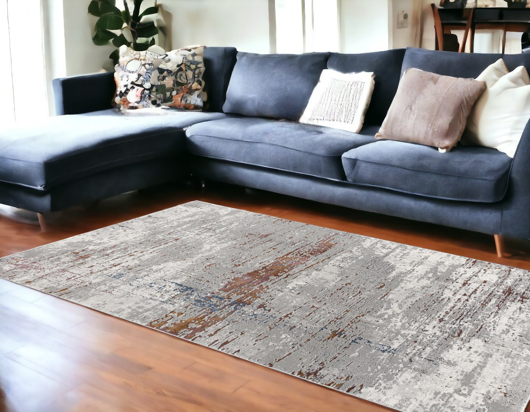 8’ X 11’ Gray And Brown Abstract Scraped Area Rug-391803-1