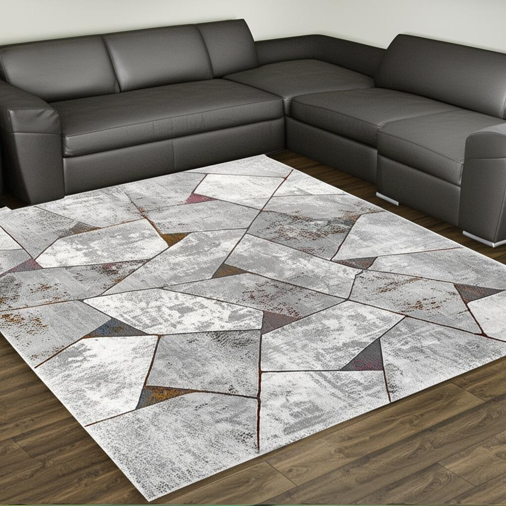 8' X 11' Grey Geometric Area Rug-391821-1