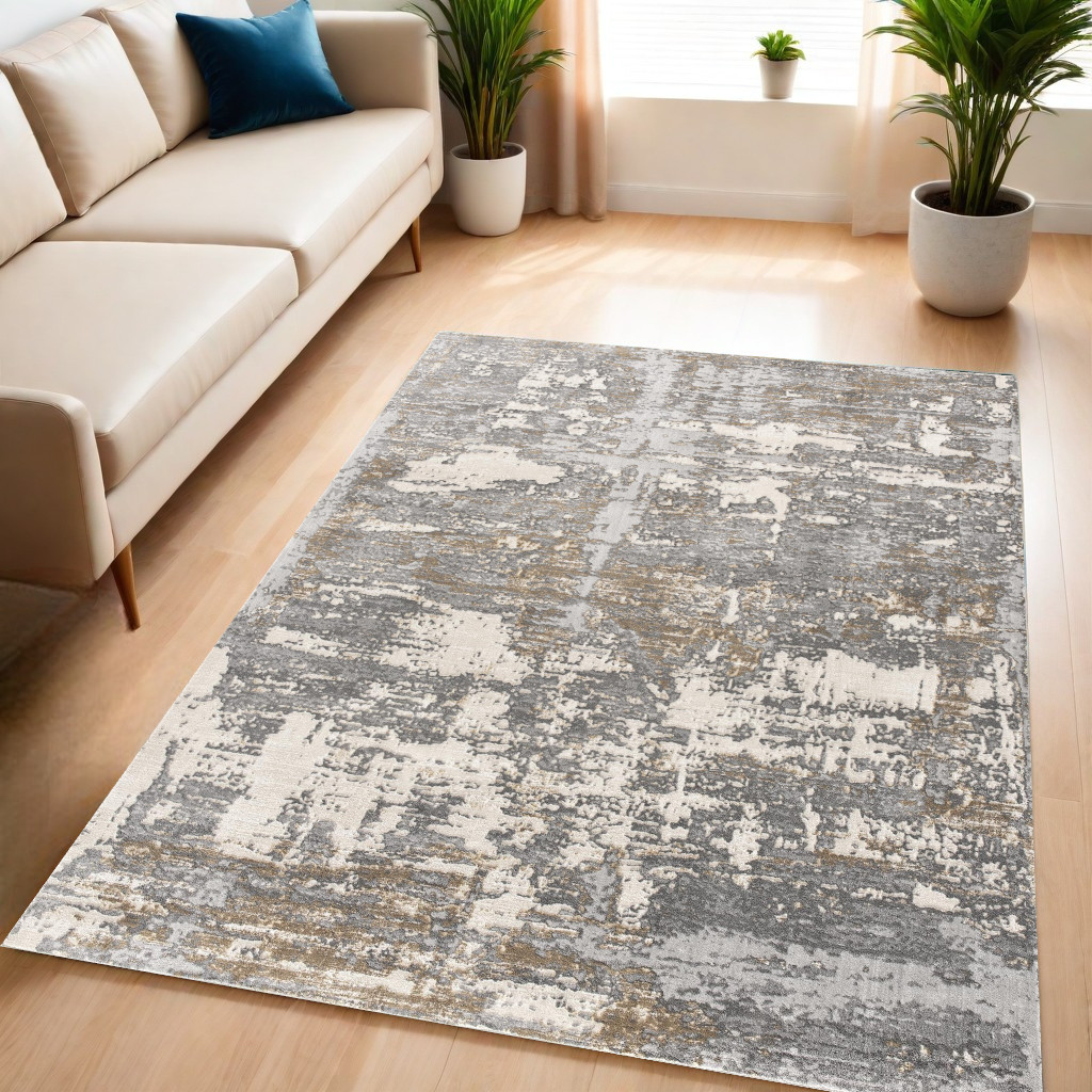 5’ X 8’ Beige And Gray Distressed Area Rug-391827-1