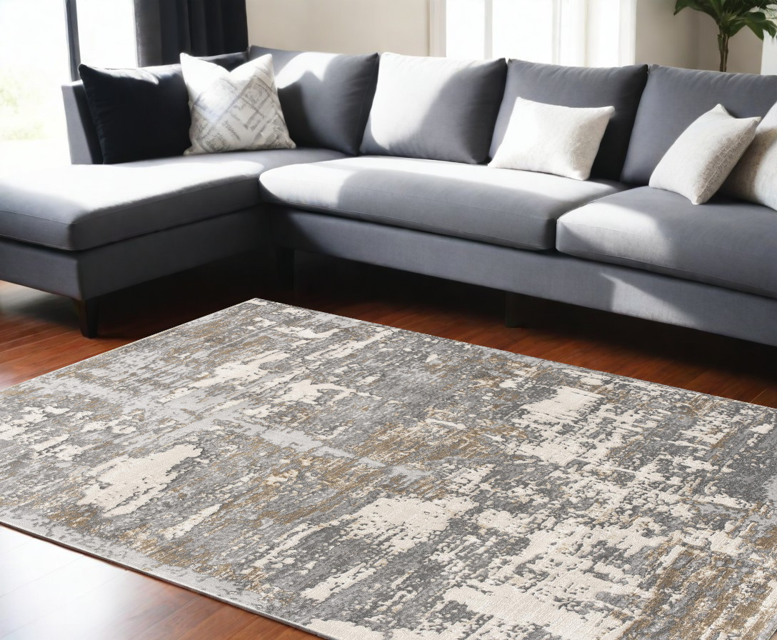 7’ X 10’ Beige And Gray Distressed Area Rug-391828-1
