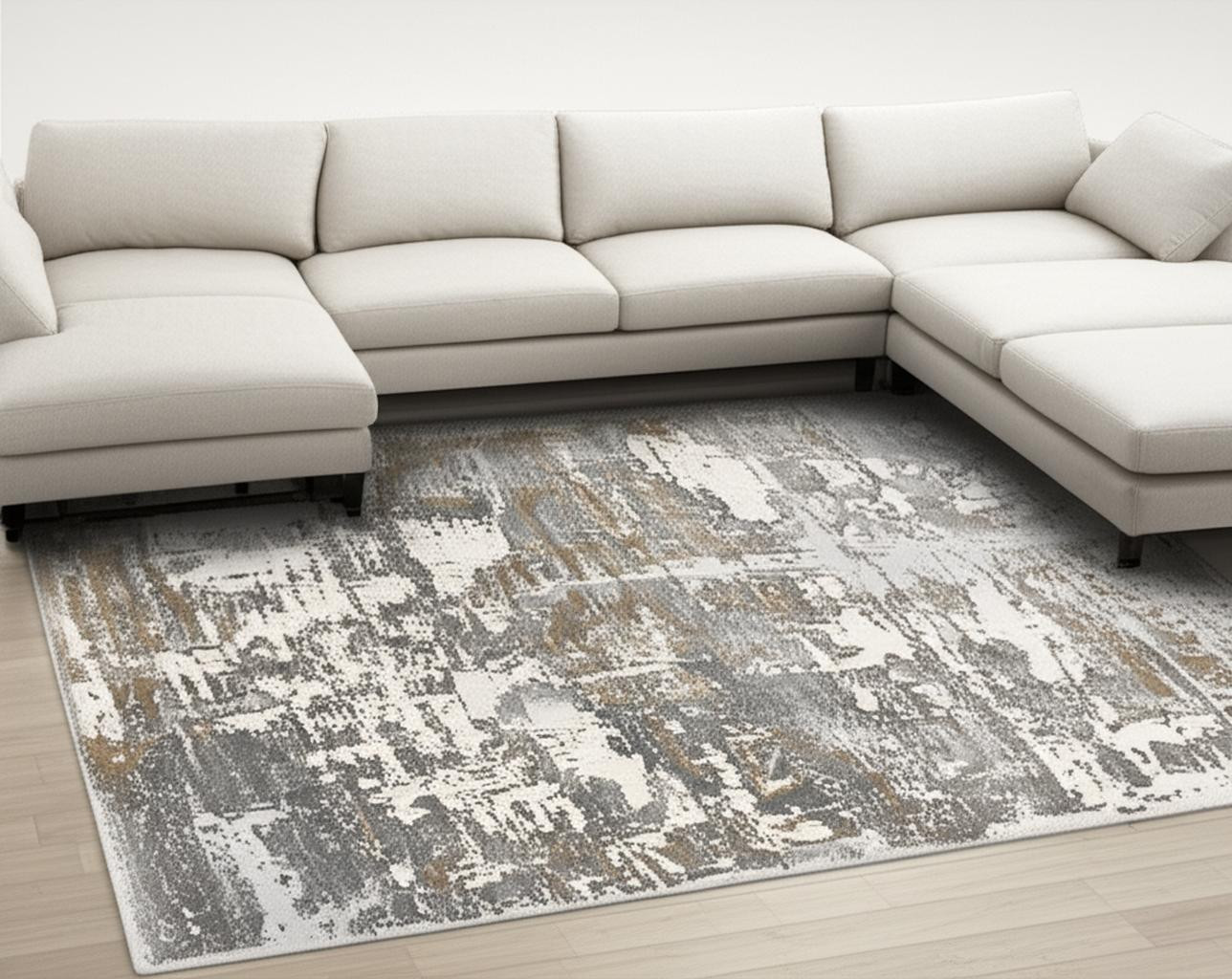 7' X 10' Beige And Gray Distressed Area Rug-391828-1