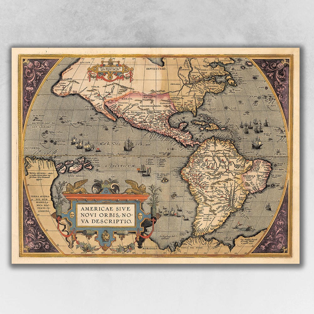 Vintage 1598 Map Of The Americas Unframed Print Wall Art-391931-1